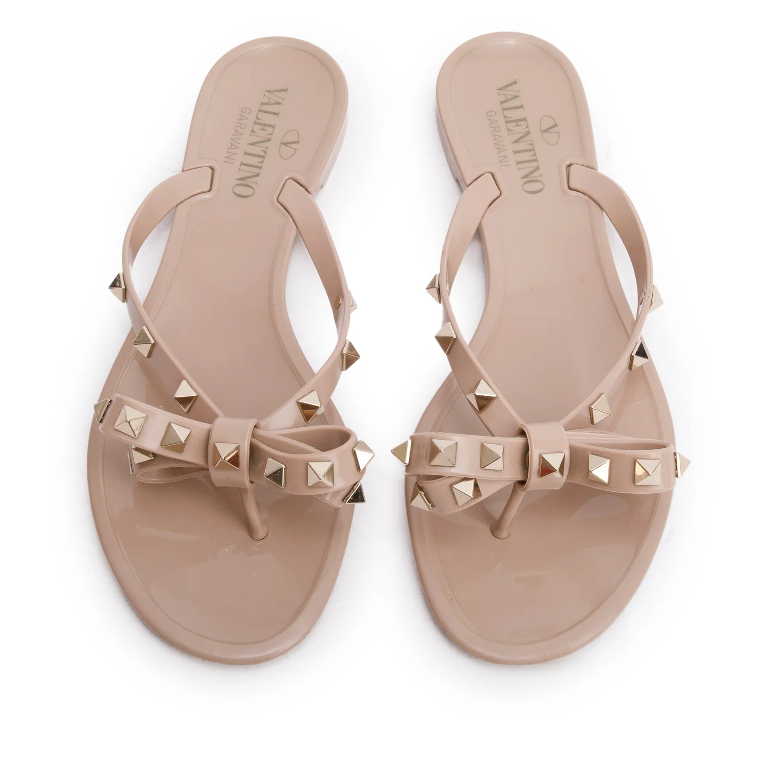 Valentino Nude PVC Rockstud Rubber Slipper, Size 37 w/ Box