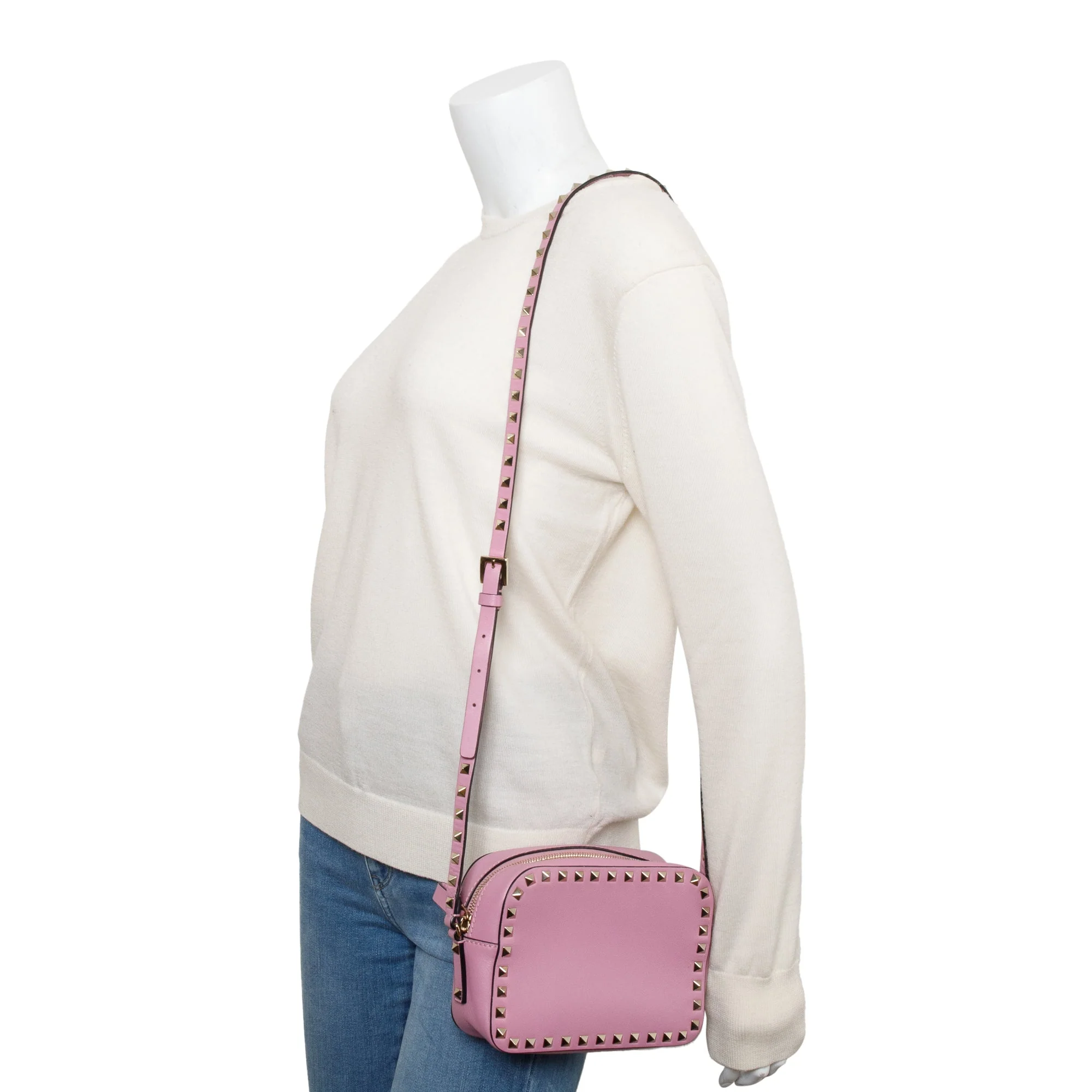 Valentino Pink Calfskin Leather Rockstud Camera Crossbody Bag - Image 2