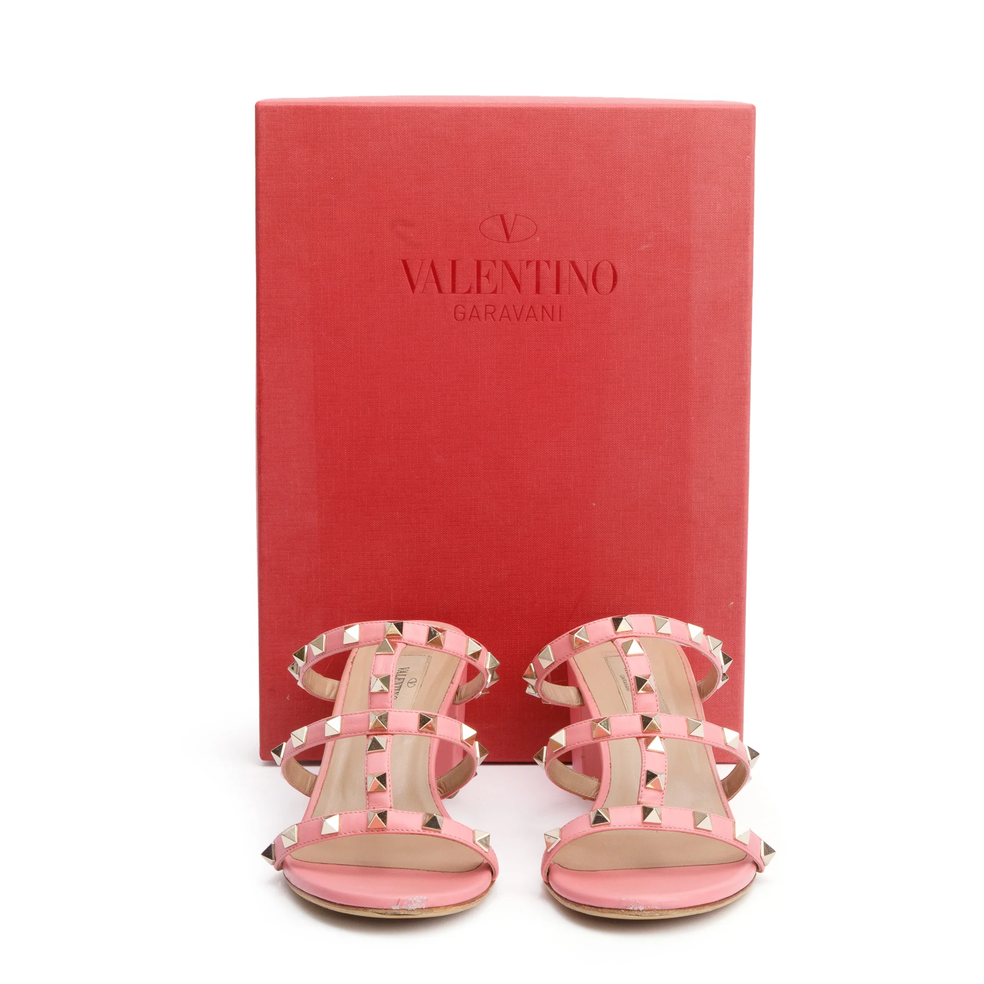 Valentino Pink Leather Rockstud Heeled Mule Sandals, Size 40 w/ Box - Image 2