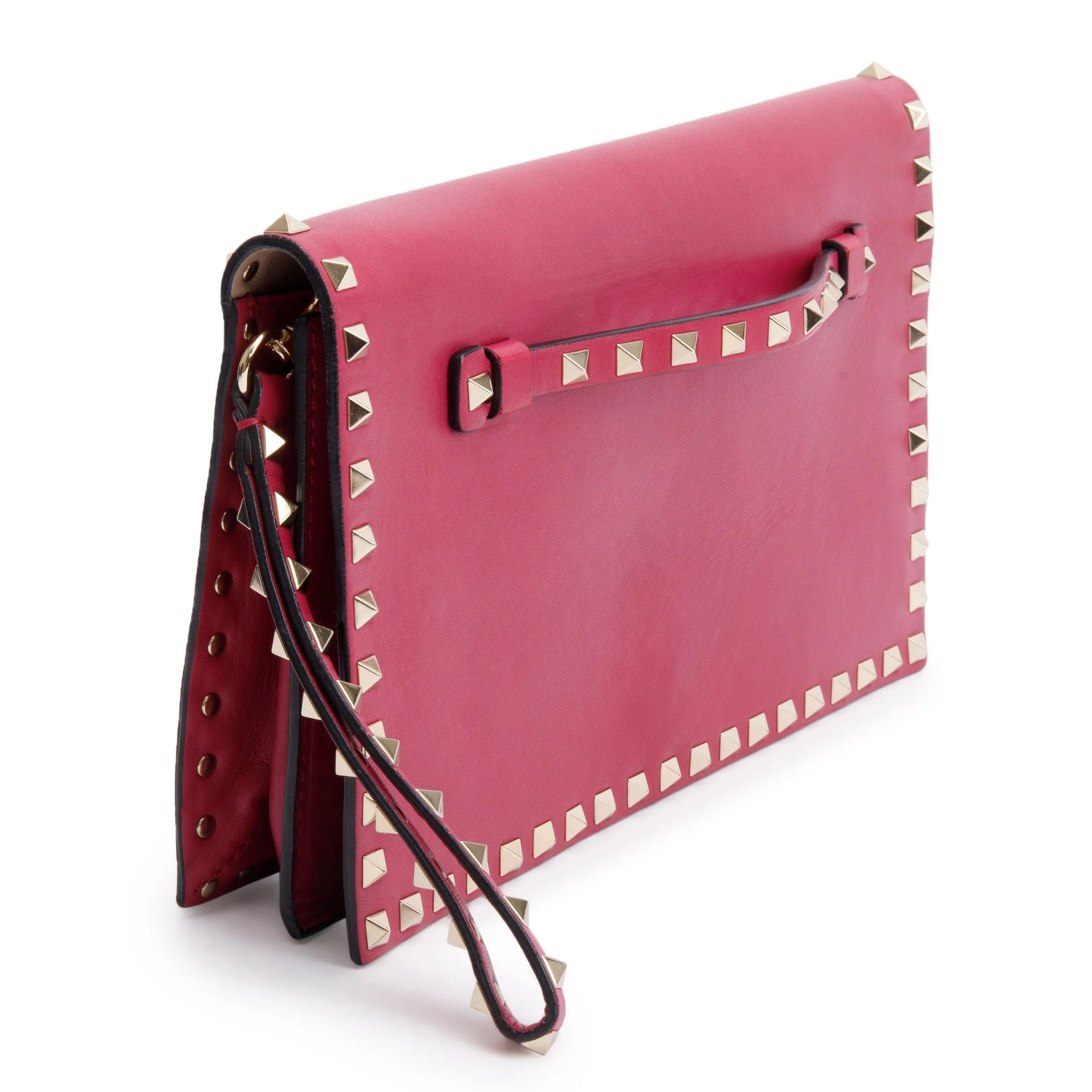 Valentino Pink Smooth Calfskin Leather Rockstud Wristlet Clutch w/ Wrist Strap - Image 2