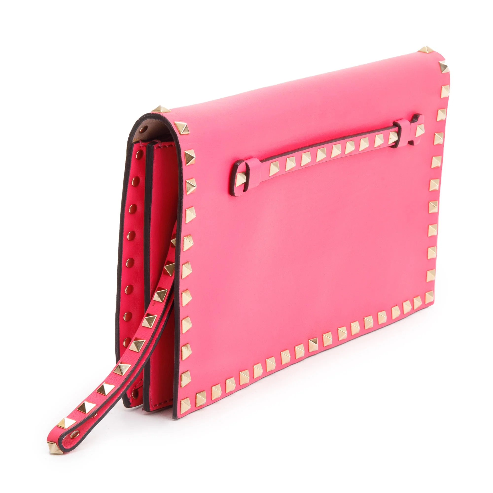 Valentino Pink Smooth Calfskin Leather Rockstud Wristlet Clutch w/ Wrist Strap - Image 2