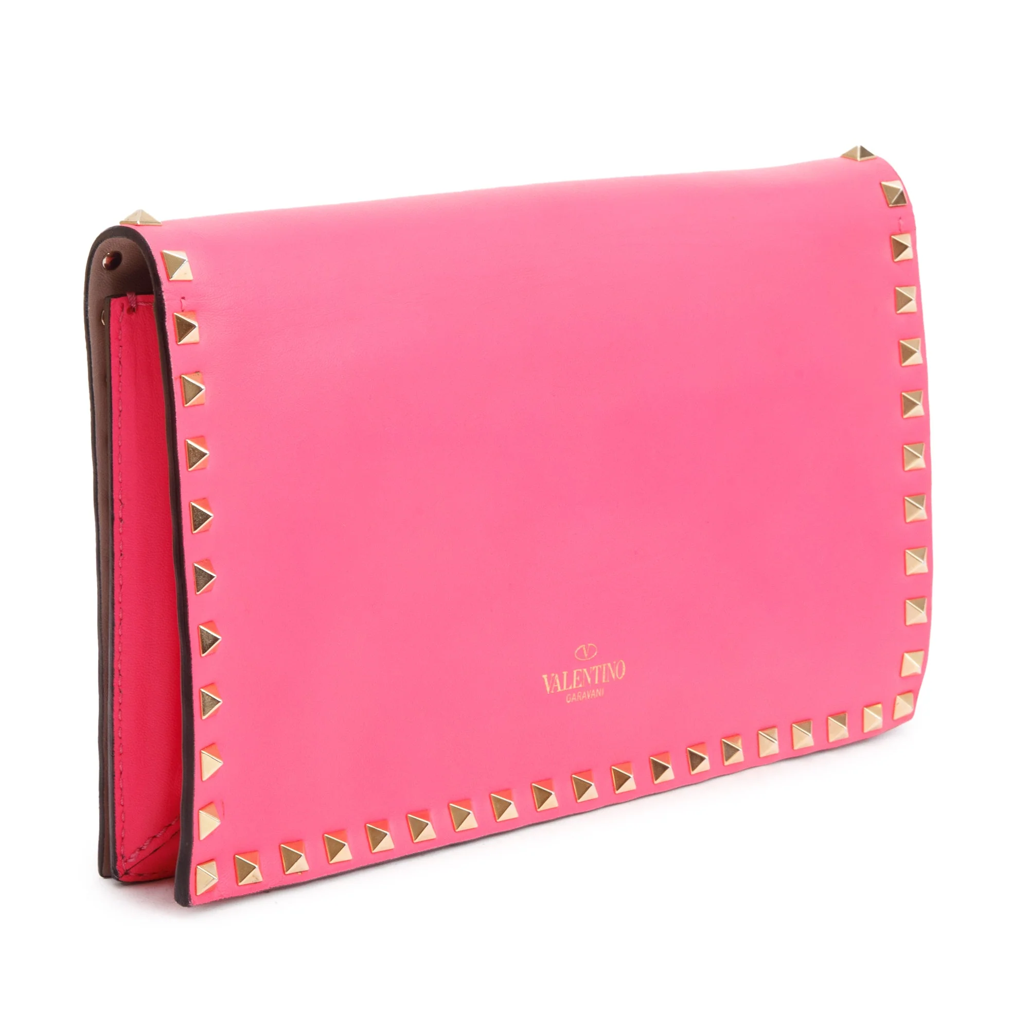 Valentino Pink Smooth Calfskin Leather Rockstud Wristlet Clutch w/ Wrist Strap - Image 4