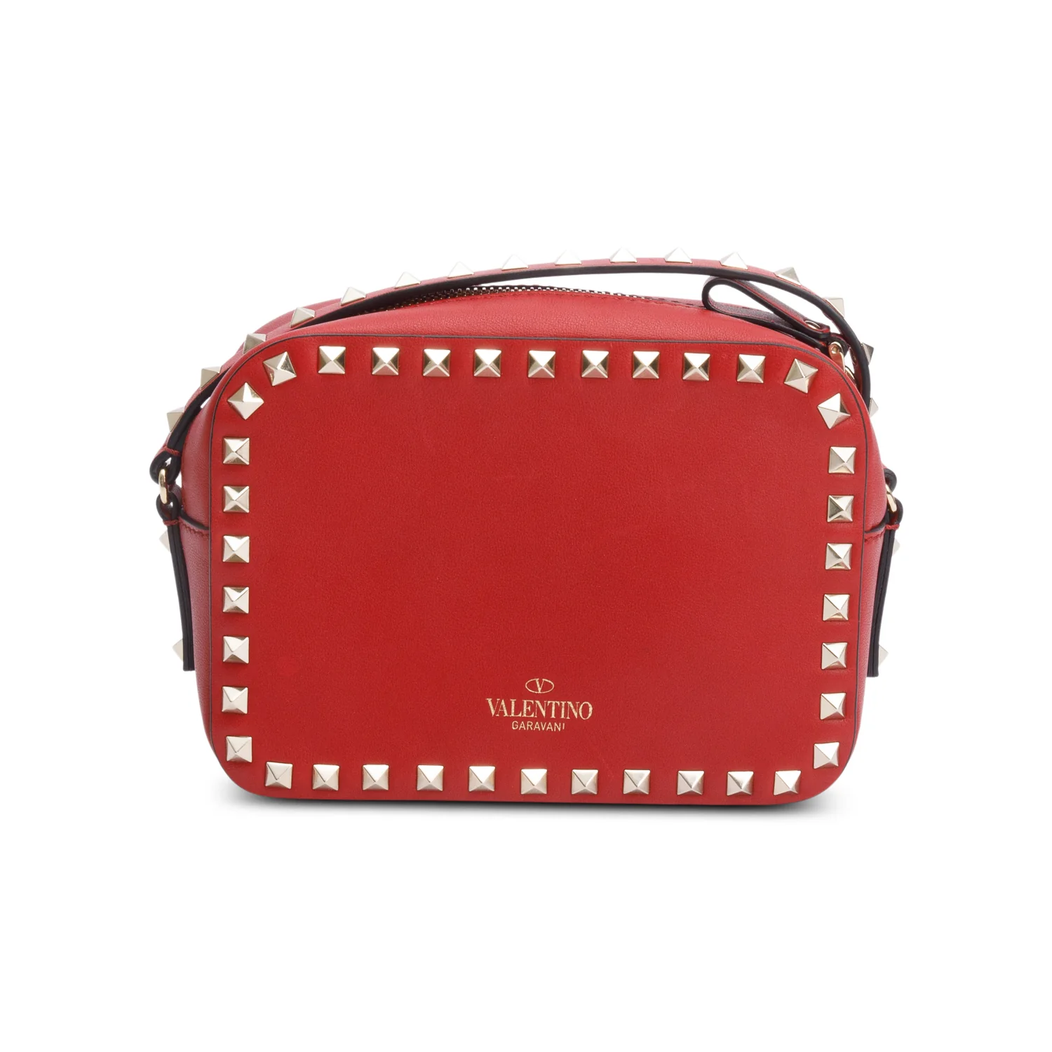 Valentino Red Calfskin Leather Rockstud Camera Crossbody Bag - Image 3