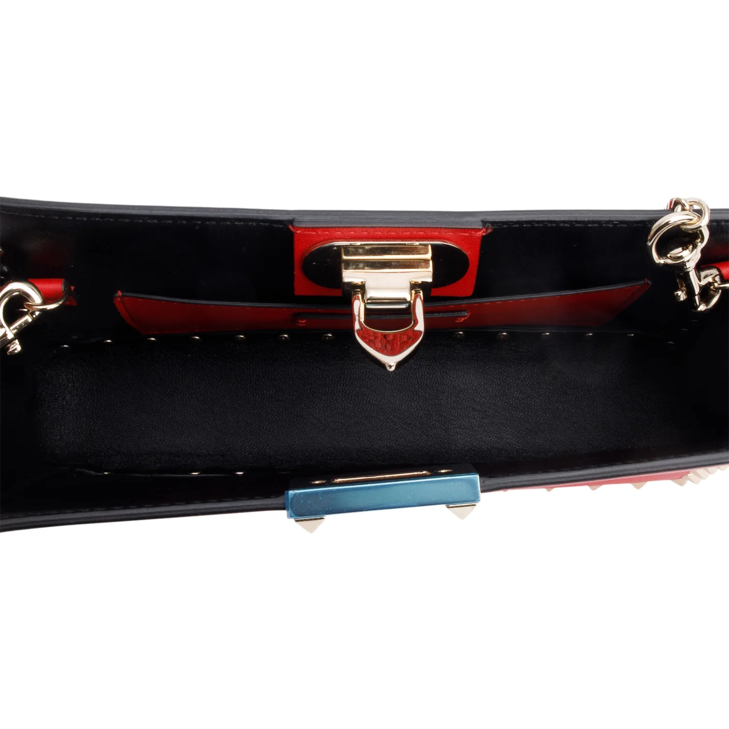 Valentino Red Calfskin Leather Rockstud Clutch with Chain - Image 8