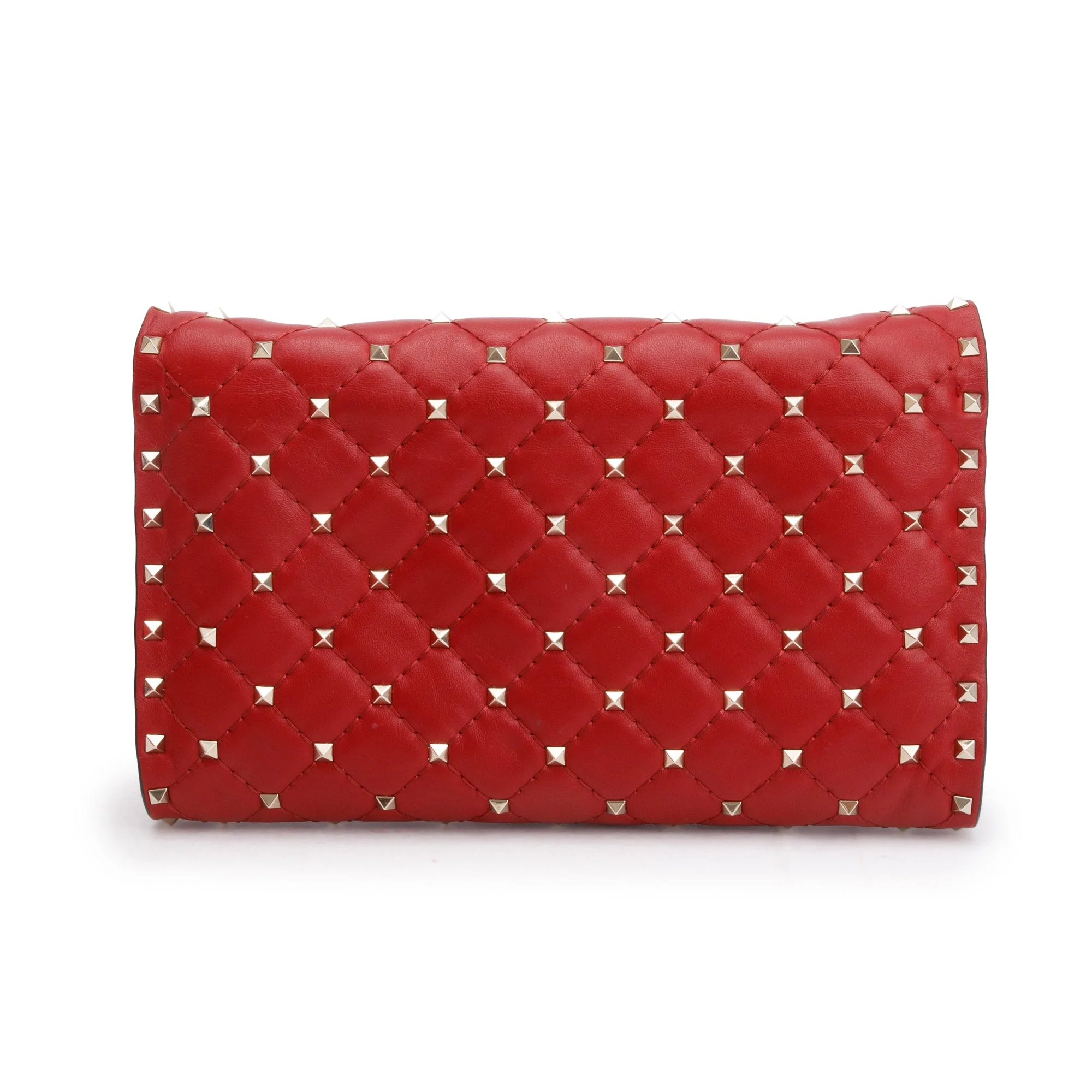 Valentino Red Calfskin Leather Rockstud Spike Wallet On Chain - Image 4