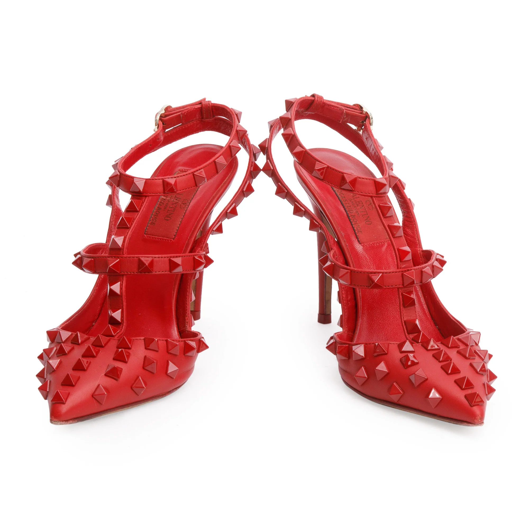 Valentino Red Leather Rockstud Ankle Strap Pumps, Size 36.5 w/ Box - Image 4