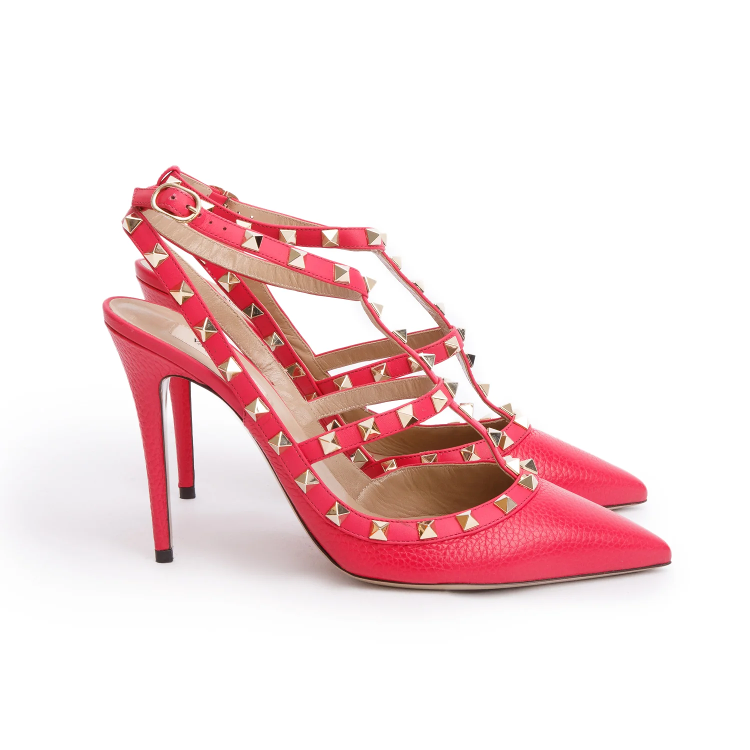 Valentino Red Leather Rockstud Ankle Strap Pumps, Size 41 - Image 2