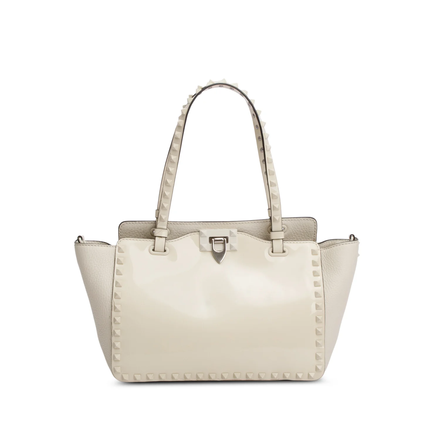 Valentino White Patent & Calfskin Leather Small Rockstud Tote Bag w/ Box & Strap - Image 4