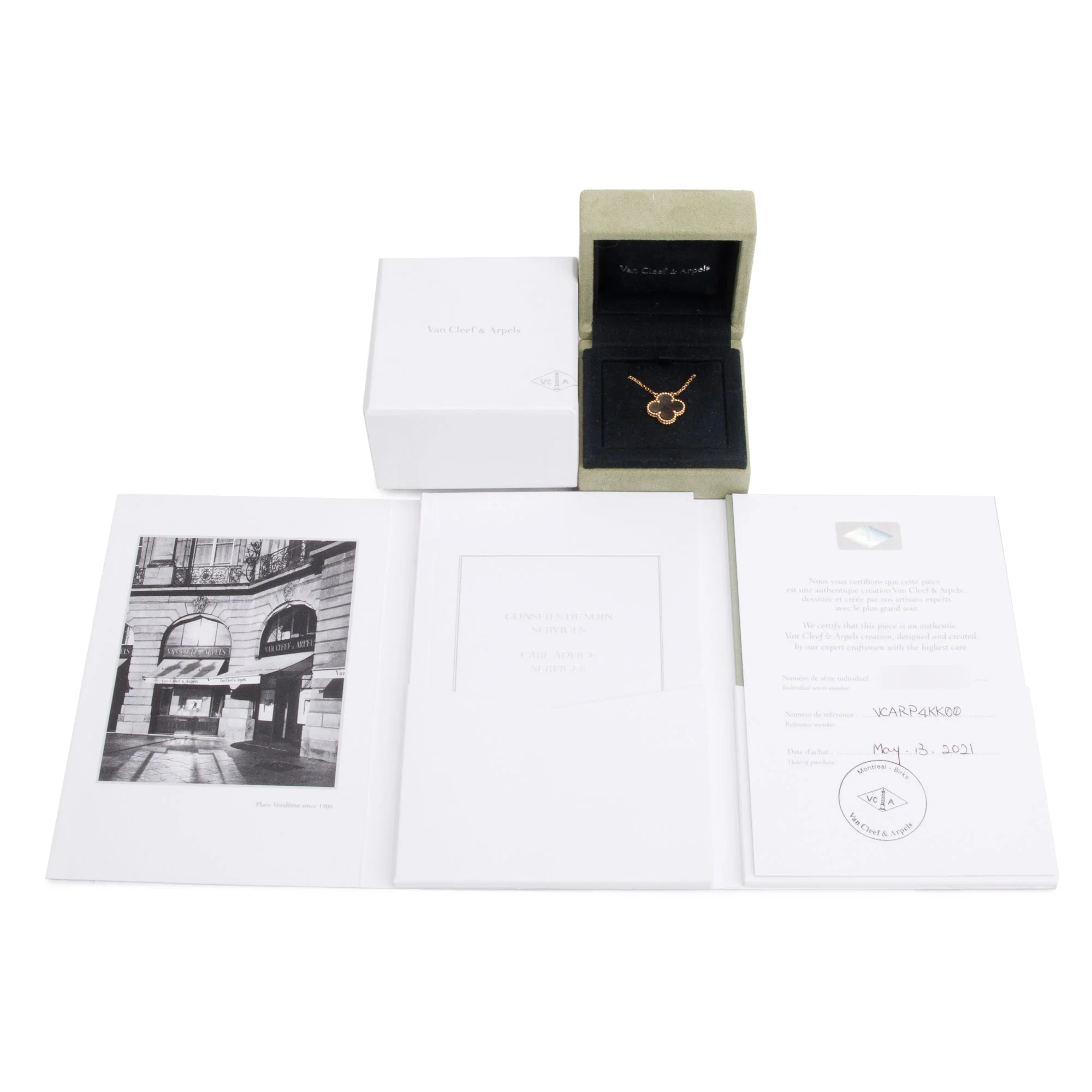 Van Cleef & Arpels 18k Rose Gold Grey Mother of Pearl Vintage Alhambra Pendant Necklace w/ Box & Certificate - Image 3