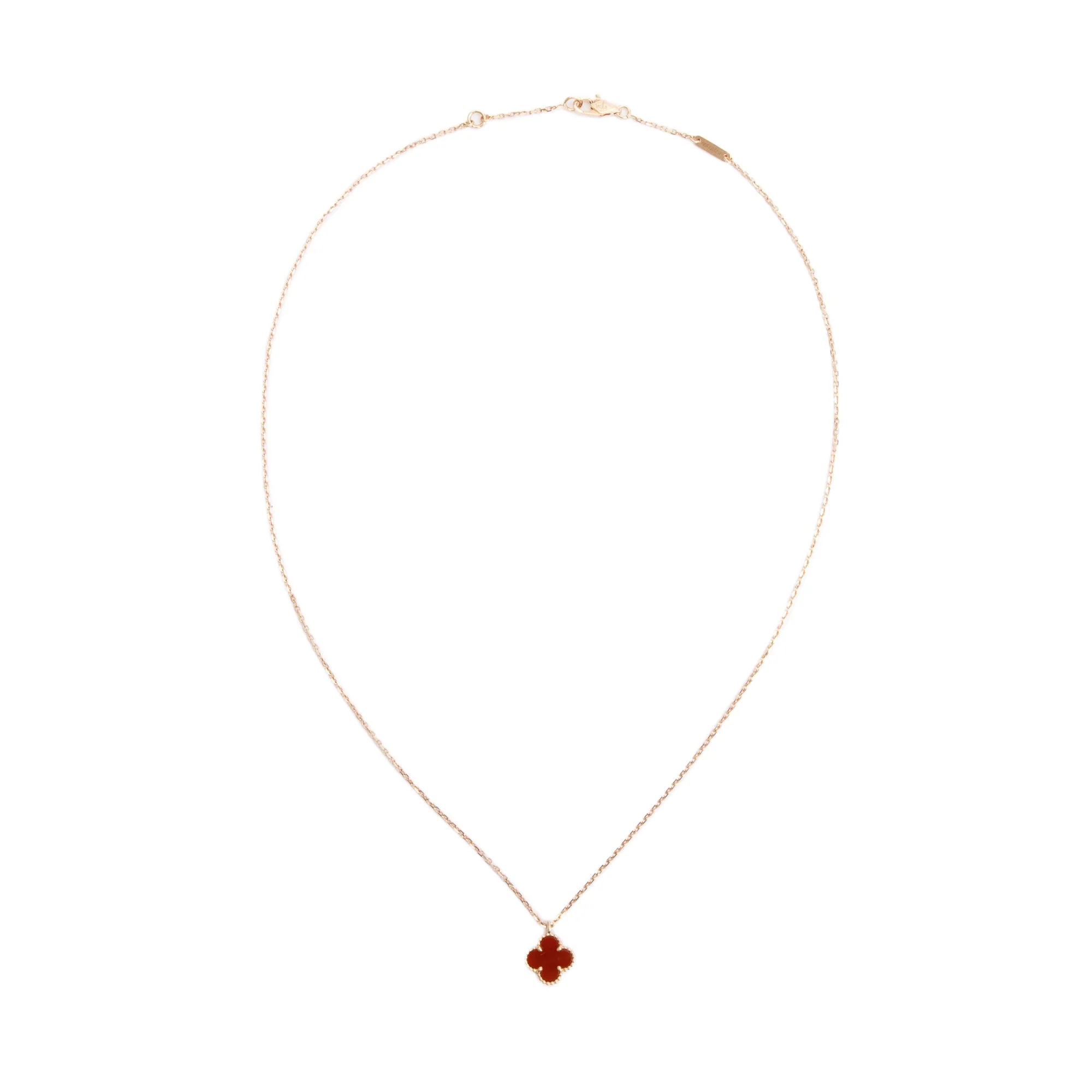 Van Cleef & Arpels 18k Rose Gold Sweet Alhambra Carnelian Pendant Necklace w/ Box