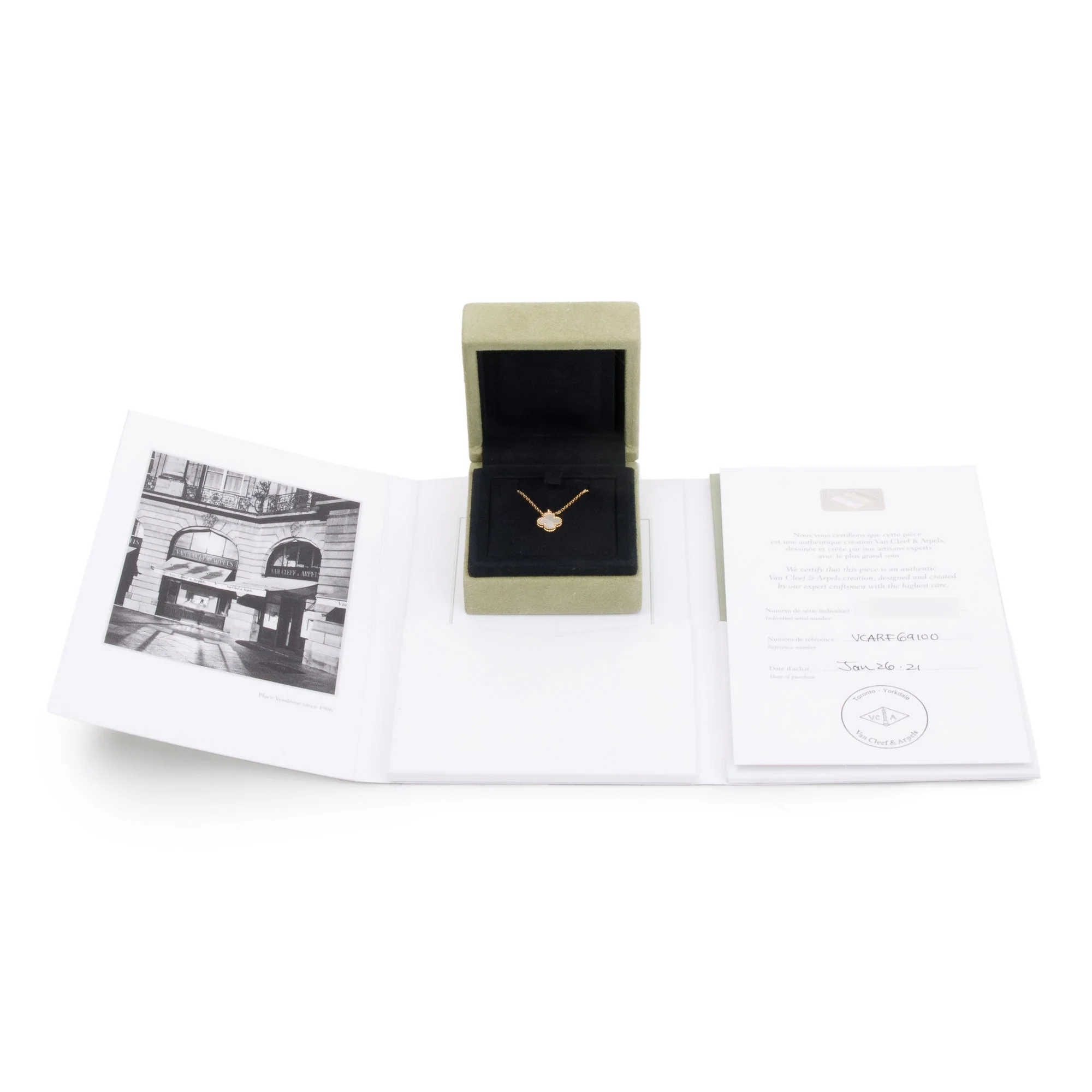 Van Cleef & Arpels 18k Rose Gold Sweet Alhambra Mother of Pearl Pendant Necklace w/ Box & Certificate - Image 2