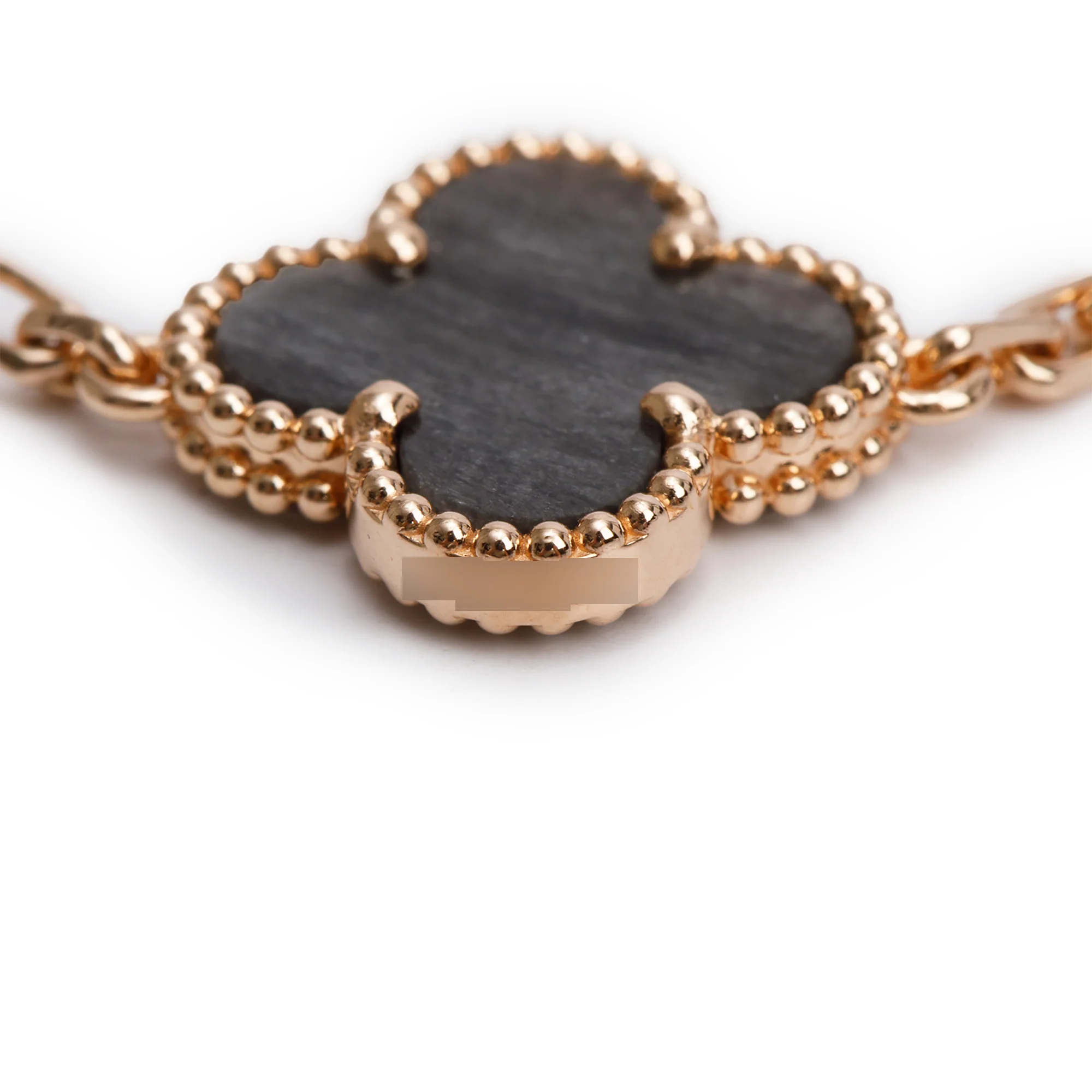 Van Cleef & Arpels 18k Rose Gold Vintage Alhambra 5 Motif Obsidian Bracelet - Image 4