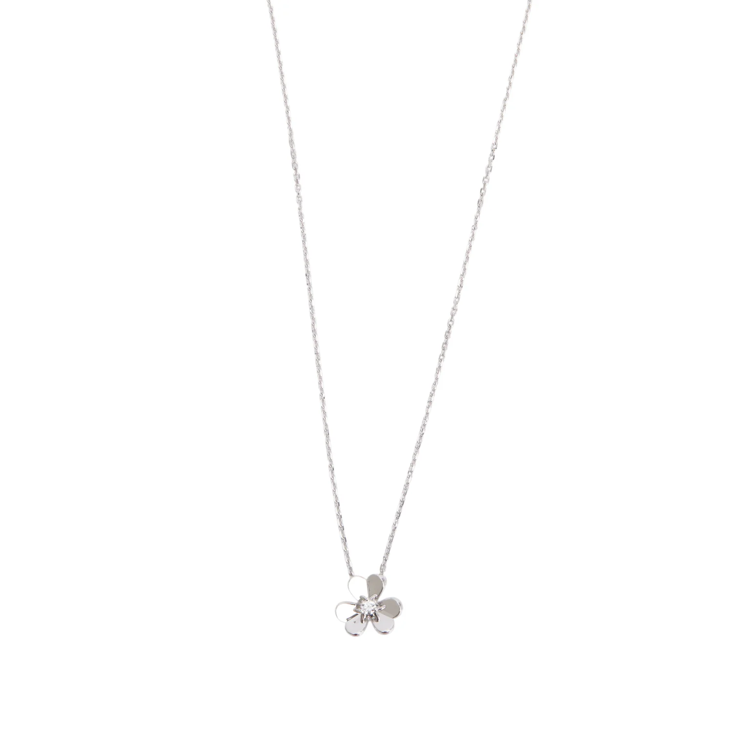 Van Cleef & Arpels 18k White Gold Diamond Frivole Pendant Necklace, Mini Model w/ Box, Receipt & Certificate
