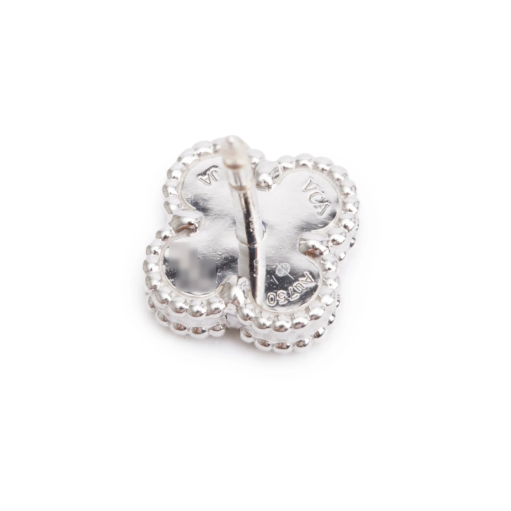 Van Cleef & Arpels 18k White Gold Sweet Alhambra Mother Of Pearl Stud Earrings w/ Box & Certificate - Image 5