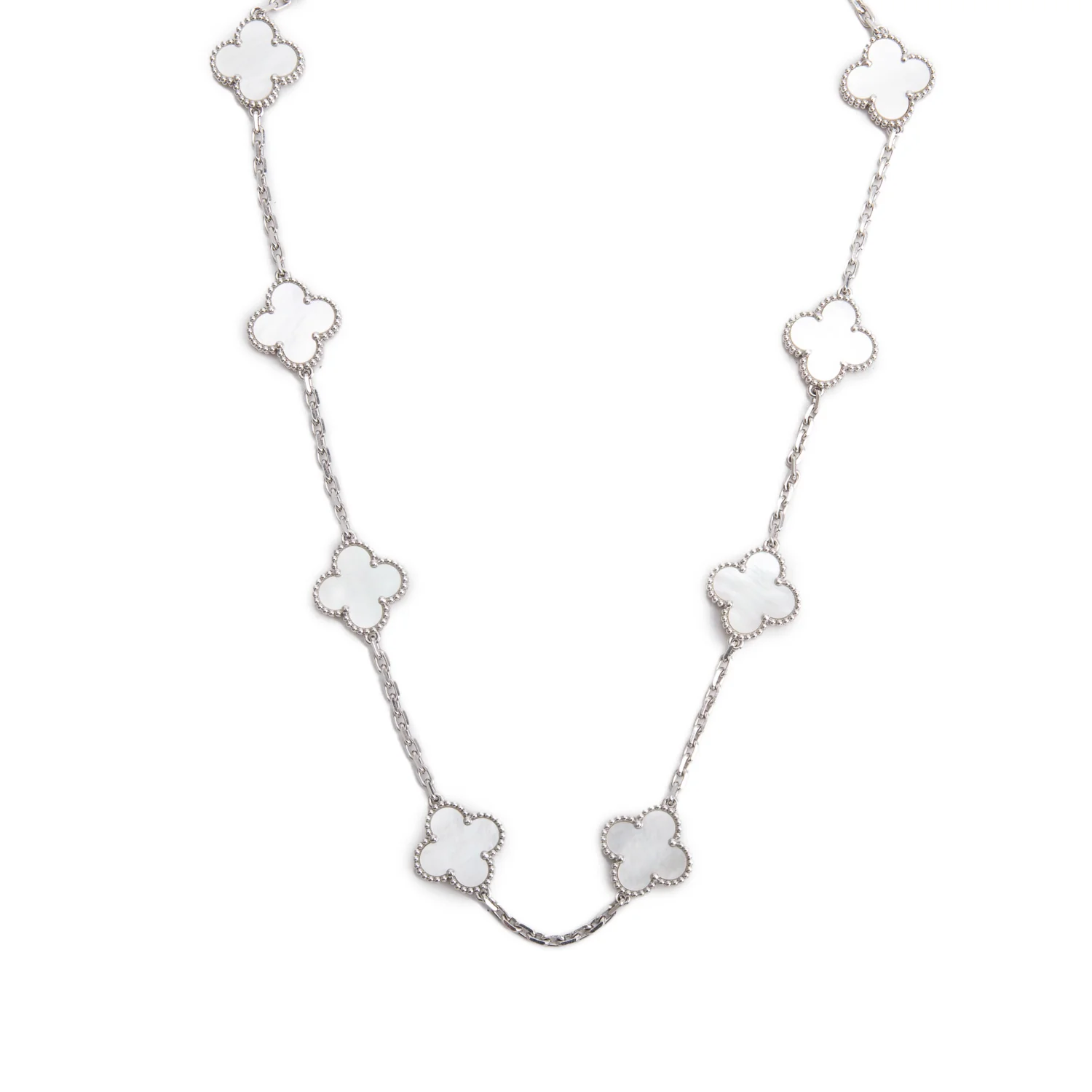 Van Cleef & Arpels 18k White Gold Vintage Alhambra 10 Motif Mother of Pearl Necklace