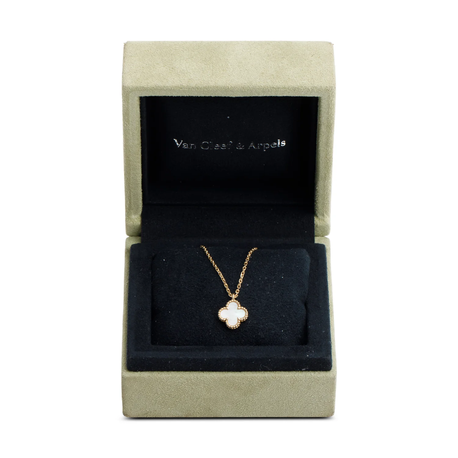 Van Cleef & Arpels 18k Yellow Gold Sweet Alhambra Mother of Pearl Pendant Necklace w/ Box - Image 3