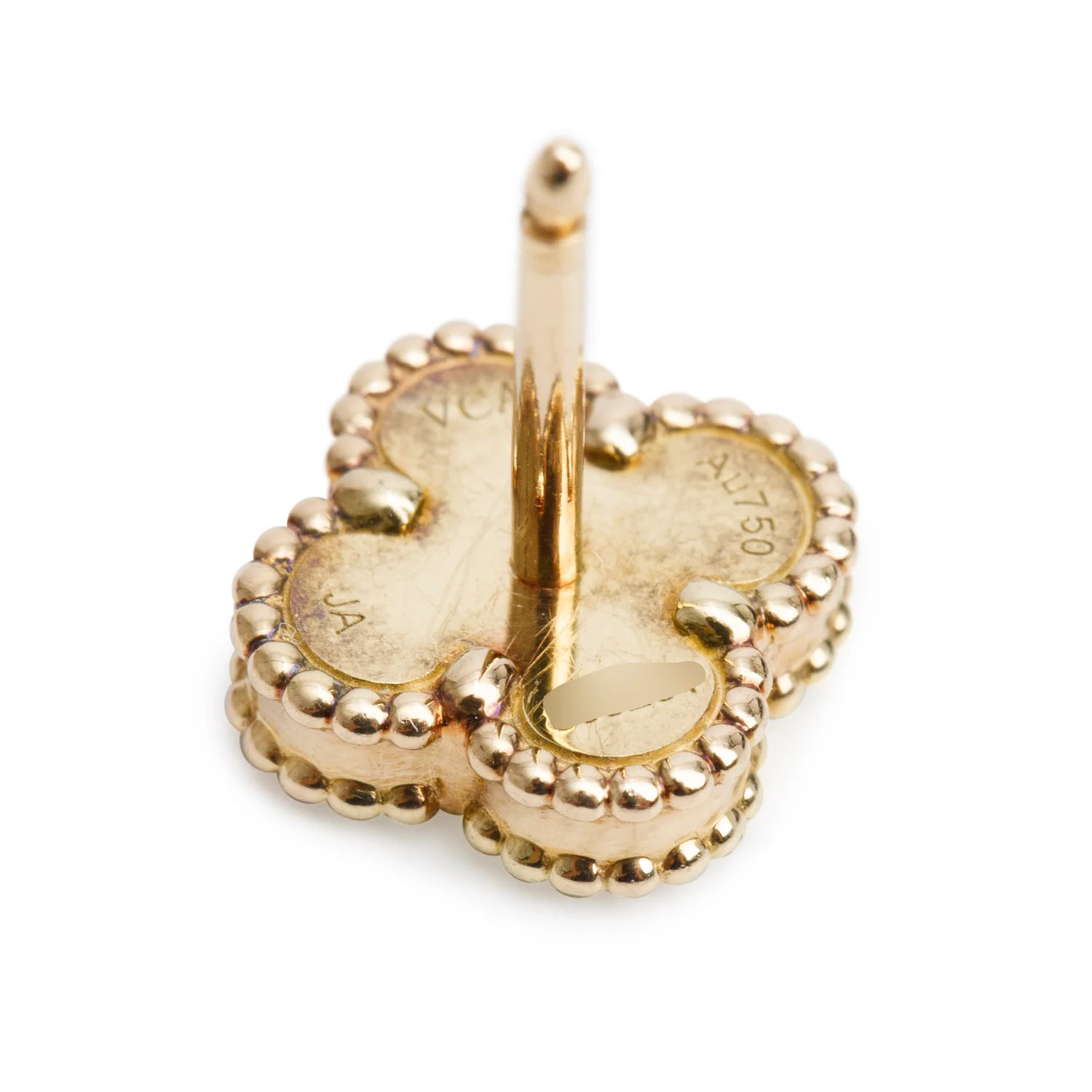 Van Cleef & Arpels 18k Yellow Gold Sweet Alhambra Mother of Pearl Stud Earrings w/ Box, Receipt & Certificate - Image 4