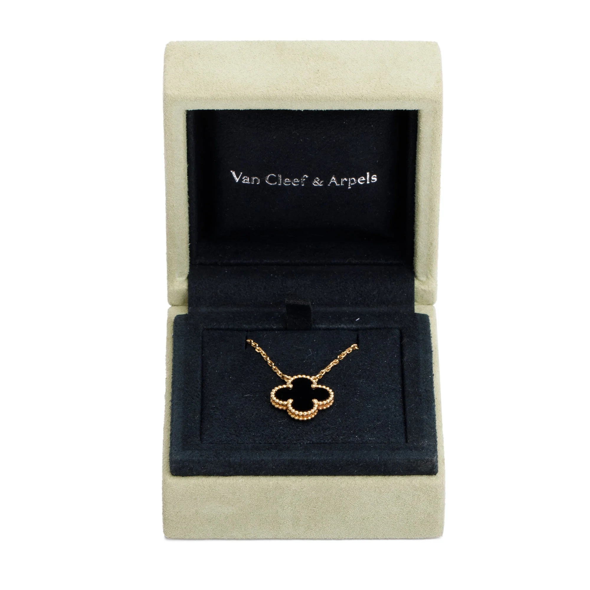 Van Cleef & Arpels 18k Yellow Gold Vintage Alhambra Black Onyx Pendant Necklace w/ Box - Image 3