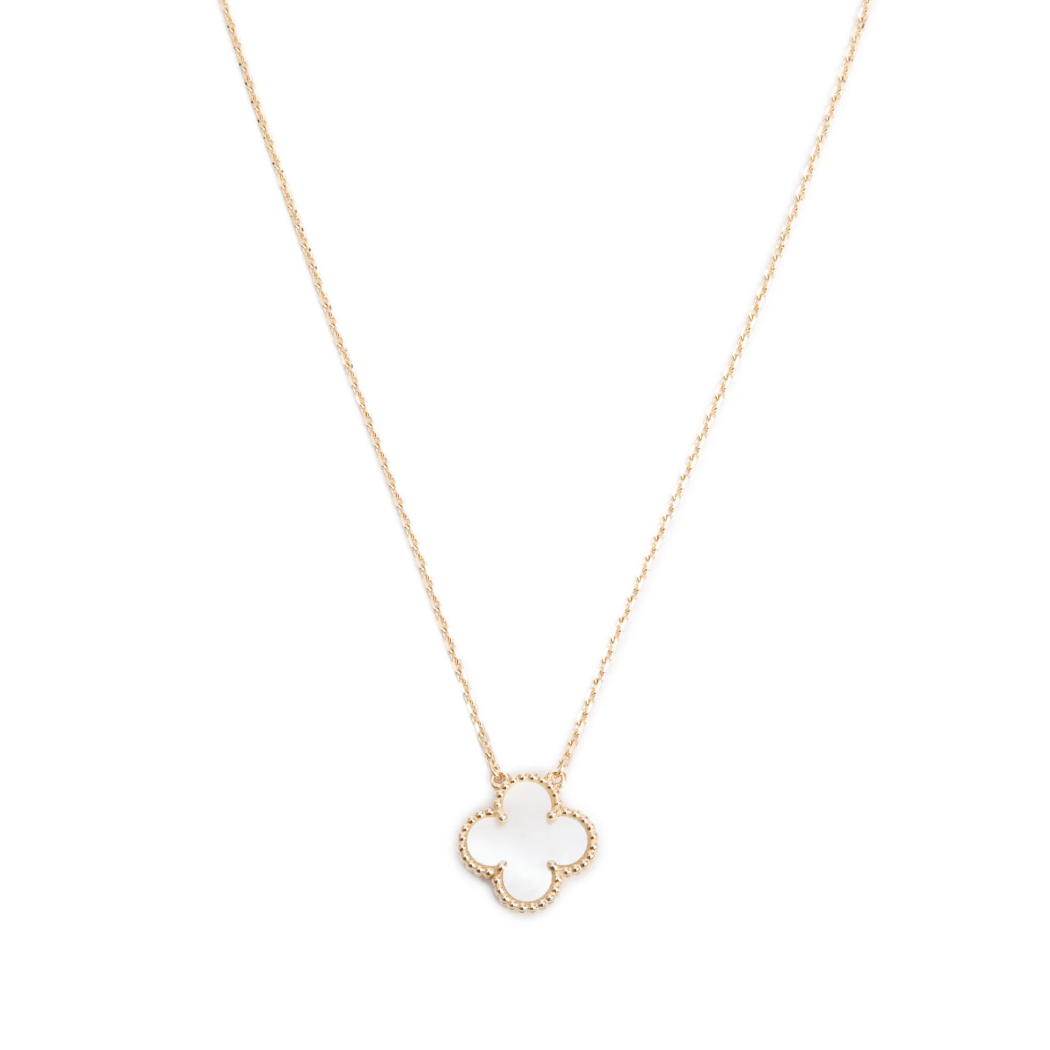 Van Cleef & Arpels 18k Yellow Gold Vintage Alhambra Mother of Pearl Pendant Necklace w/ Box