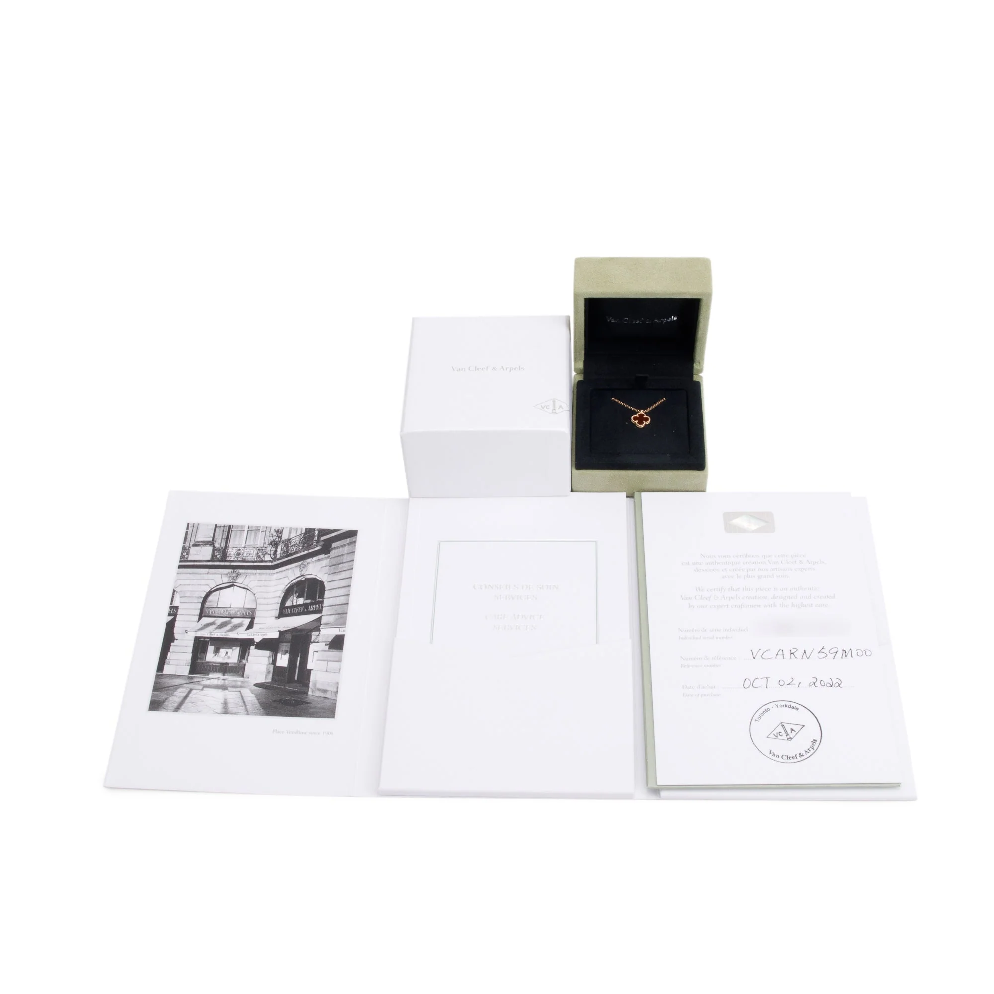Van Cleef & Arpels 2022 18k Rose Gold Sweet Alhambra Carnelian Pendant Necklace w/ Box, Receipt & Certificate - Image 3