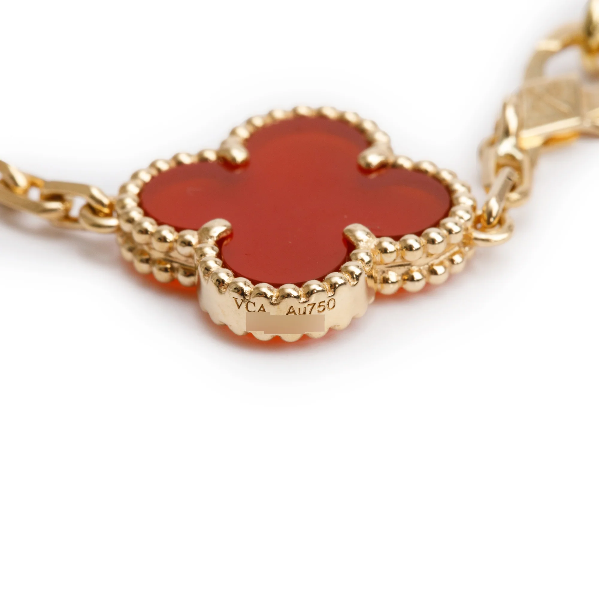 Van Cleef & Arpels 2022 18k Yellow Gold Vintage Alhambra 5 Motif Carnelian Bracelet w/ Box & Certificate - Image 6