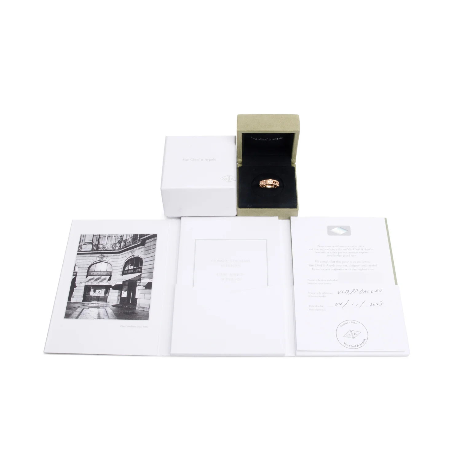 Van Cleef & Arpels 2023 18k Rose Gold Diamond Perlee Sweet Clovers Ring, Size 50 5.25 w/ Box & Certificate - Image 2