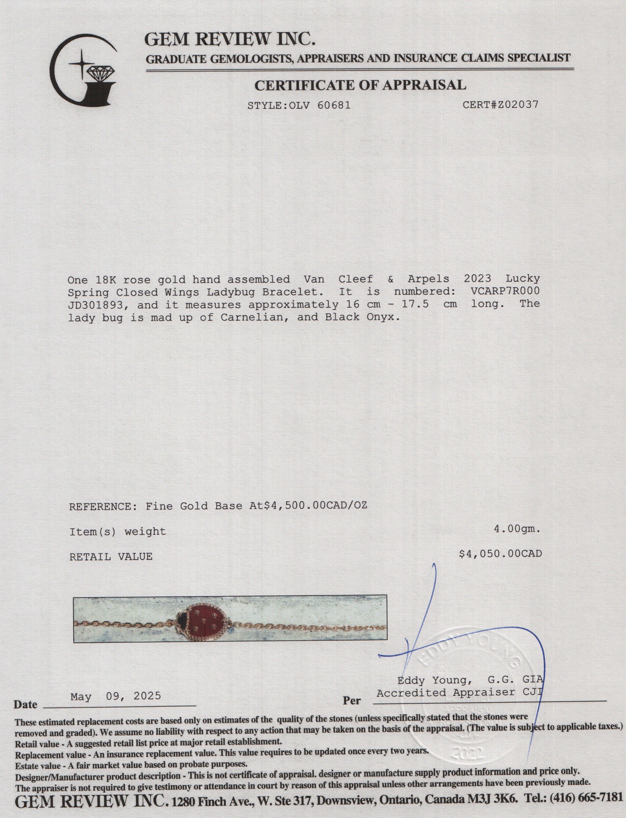 Van Cleef & Arpels 2023 18k Rose Gold Lucky Spring Closed Wings Ladybug Bracelet w/ Box, Receipt & Certificate - Image 5