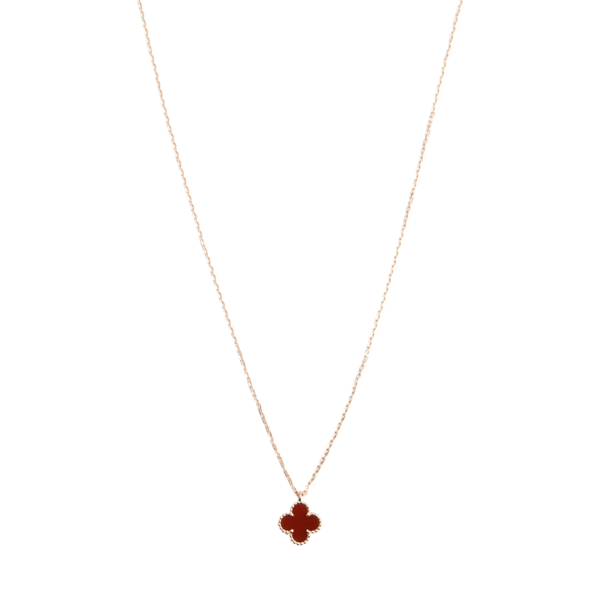 Van Cleef & Arpels 2023 18k Rose Gold Sweet Alhambra Carnelian Pendant Necklace w/ Receipt & Certificate