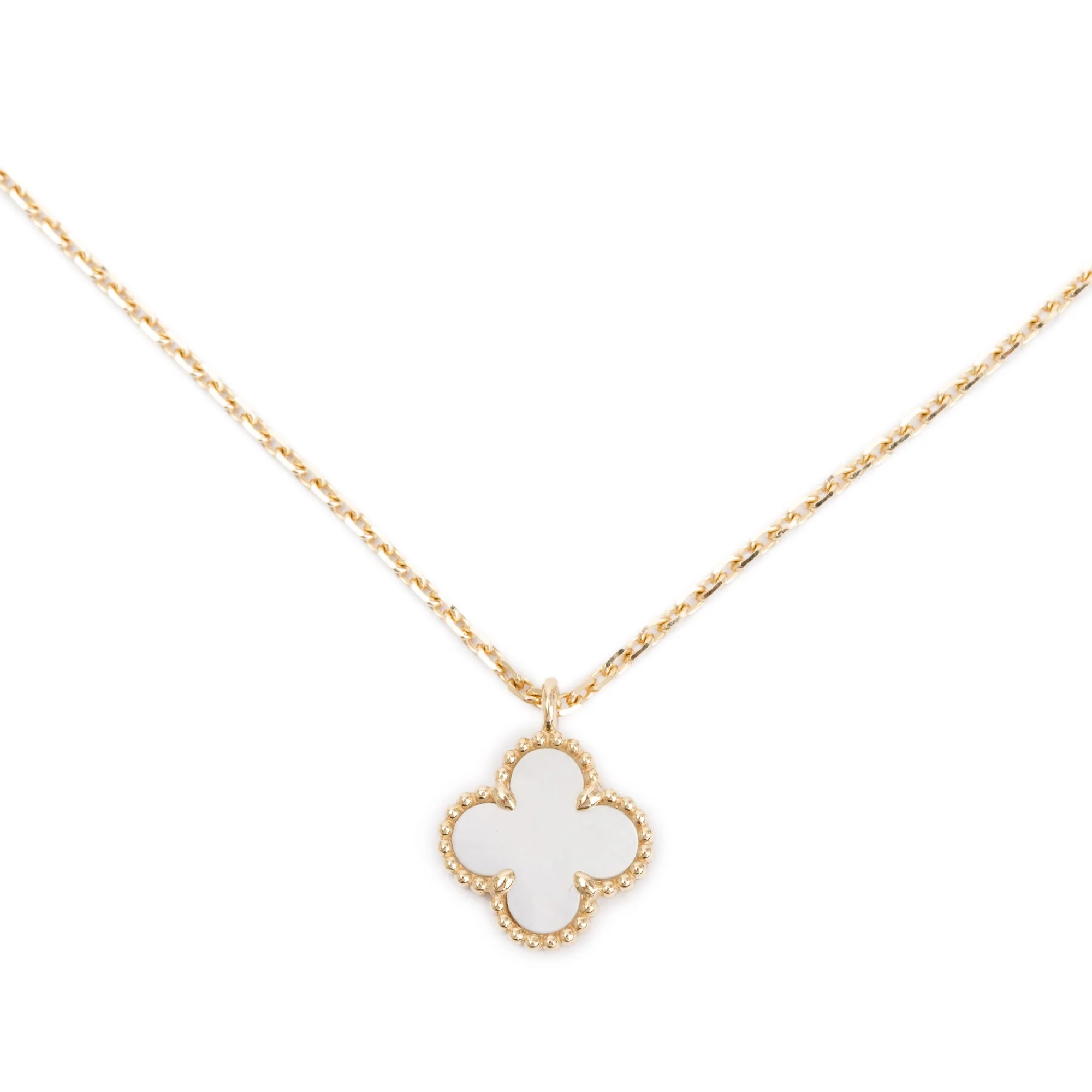 Van Cleef & Arpels 2023 18k Yellow Gold Sweet Alhambra Mother of Pearl Pendant Necklace w/ Box, Receipt & Certificate - Image 4