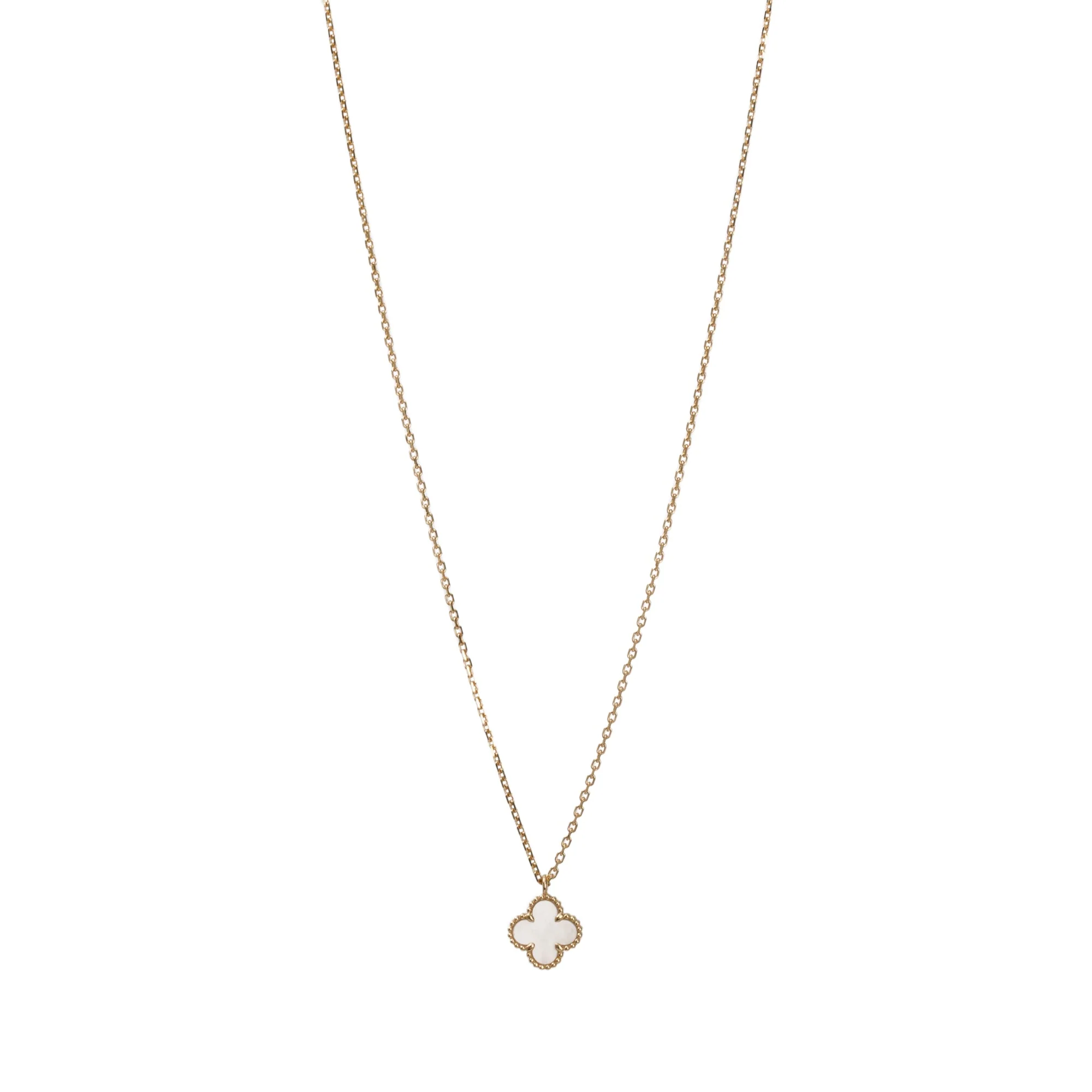 Van Cleef & Arpels 2023 18k Yellow Gold Sweet Alhambra Mother of Pearl Pendant Necklace w/ Box, Receipt & Certificate - Image 9