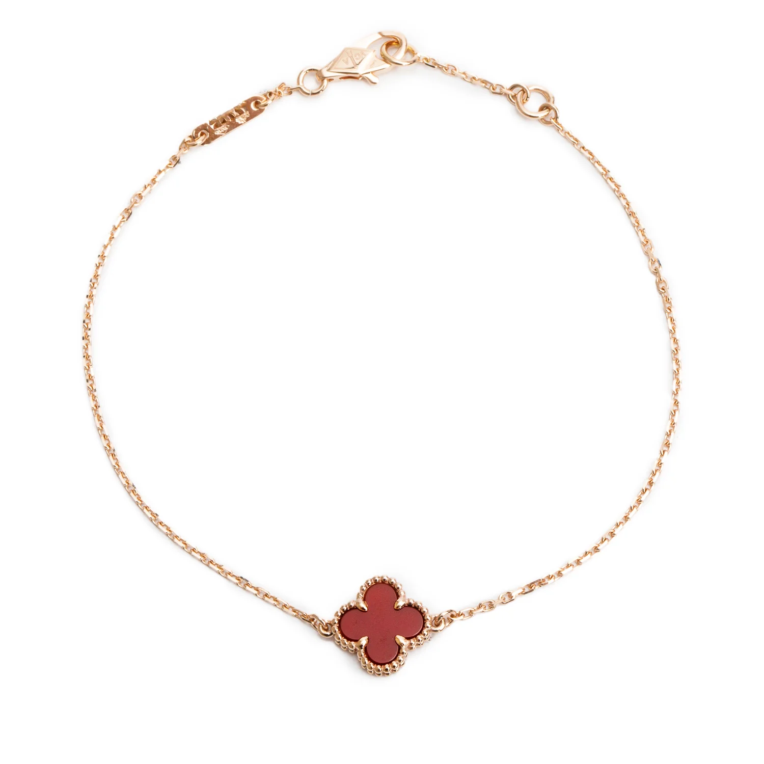 Van Cleef & Arpels 2024 18k Rose Gold Sweet Alhambra 1 Motif Carnelian Bracelet w/ Box & Certificate