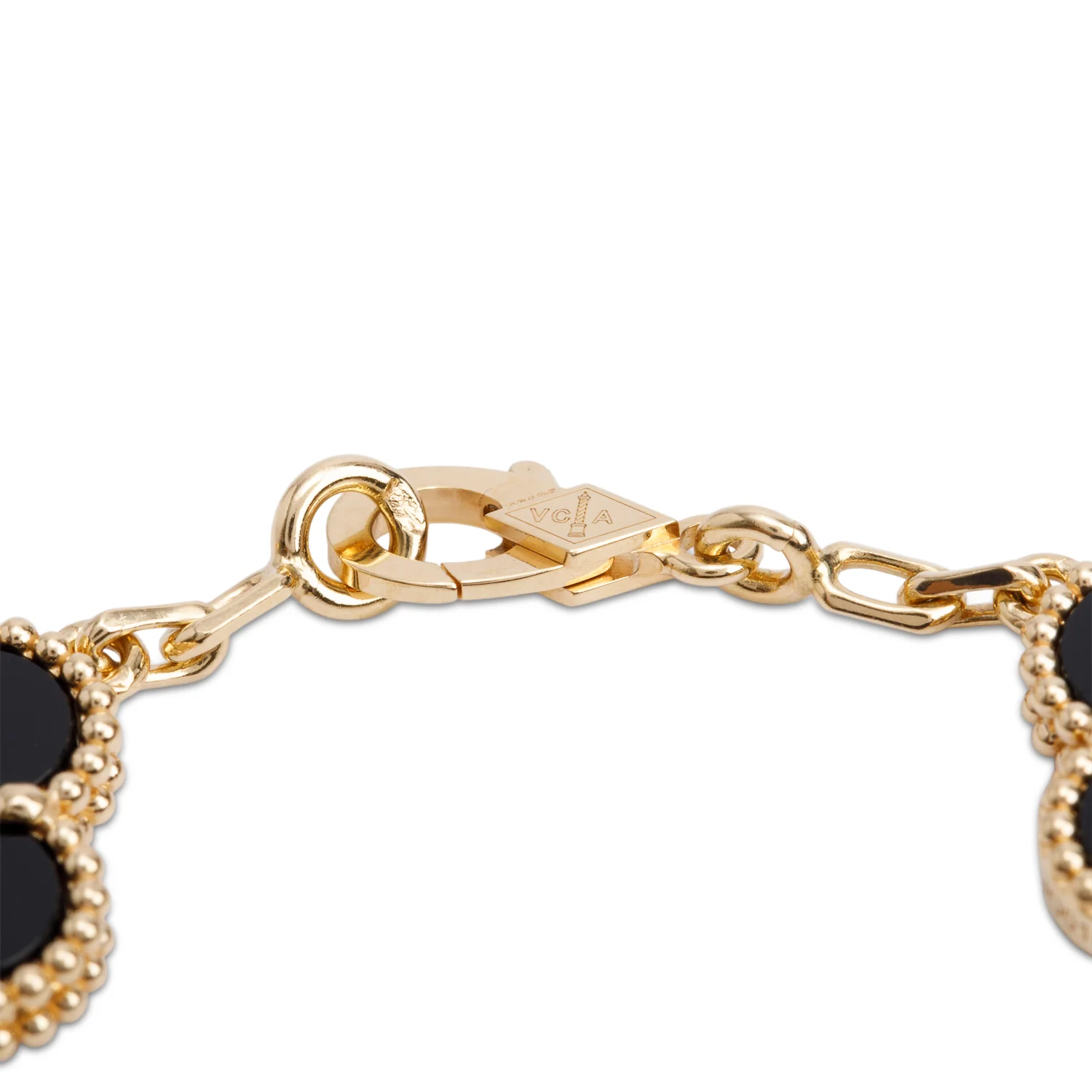 Van Cleef & Arpels 2024 18k Yellow Gold Vintage Alhambra 5 Motif Onyx Bracelet w/ Box, Receipt & Certificate - Image 3