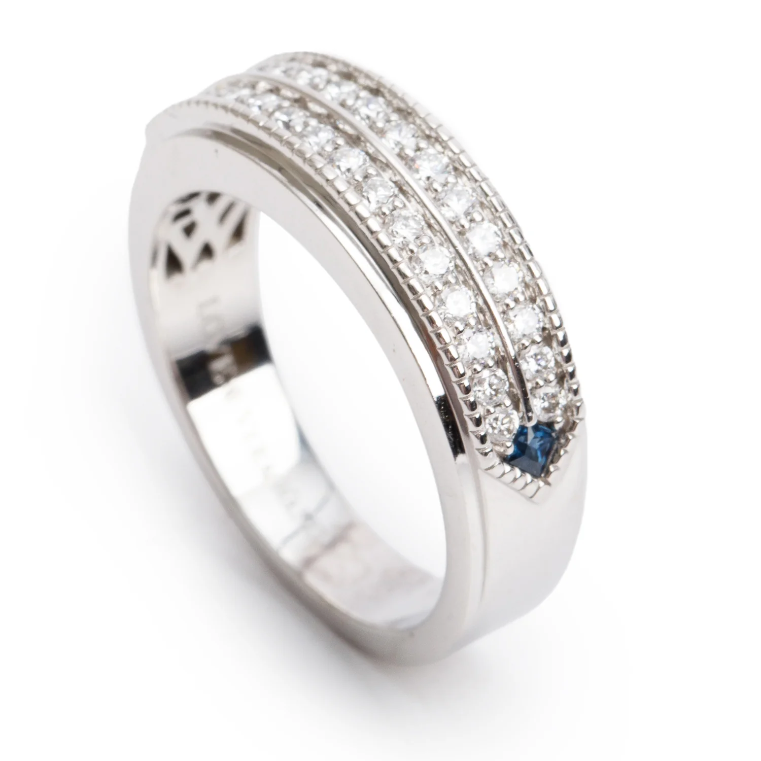 Vera Wang 14k White Gold Diamond & Sapphire Double Row Wedding Band Ring, Size 10 - Image 2