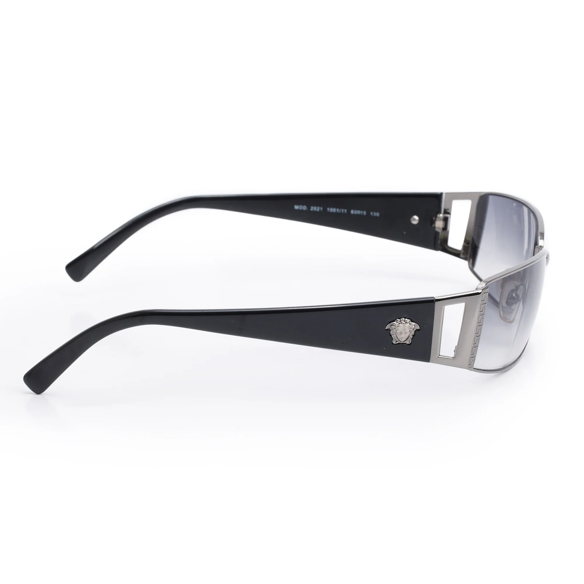 Versace 2021 Black Acetate Gun-Metal Medusa Rectangular Sunglasses w/ Case - Image 3