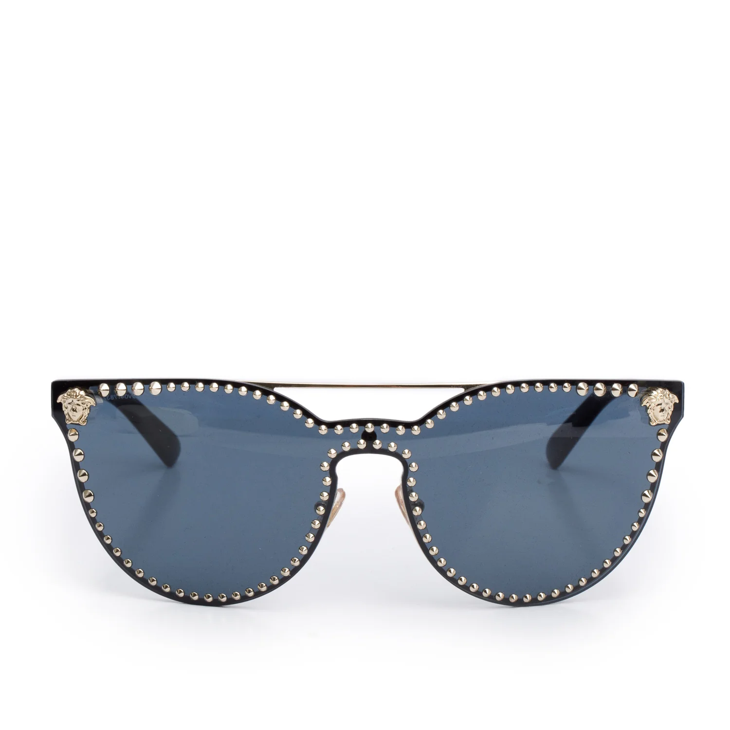 Versace 2177 Black Acetate Silver Tone Metal Medusa Studded Cat-Eye Sunglasses w/ Case