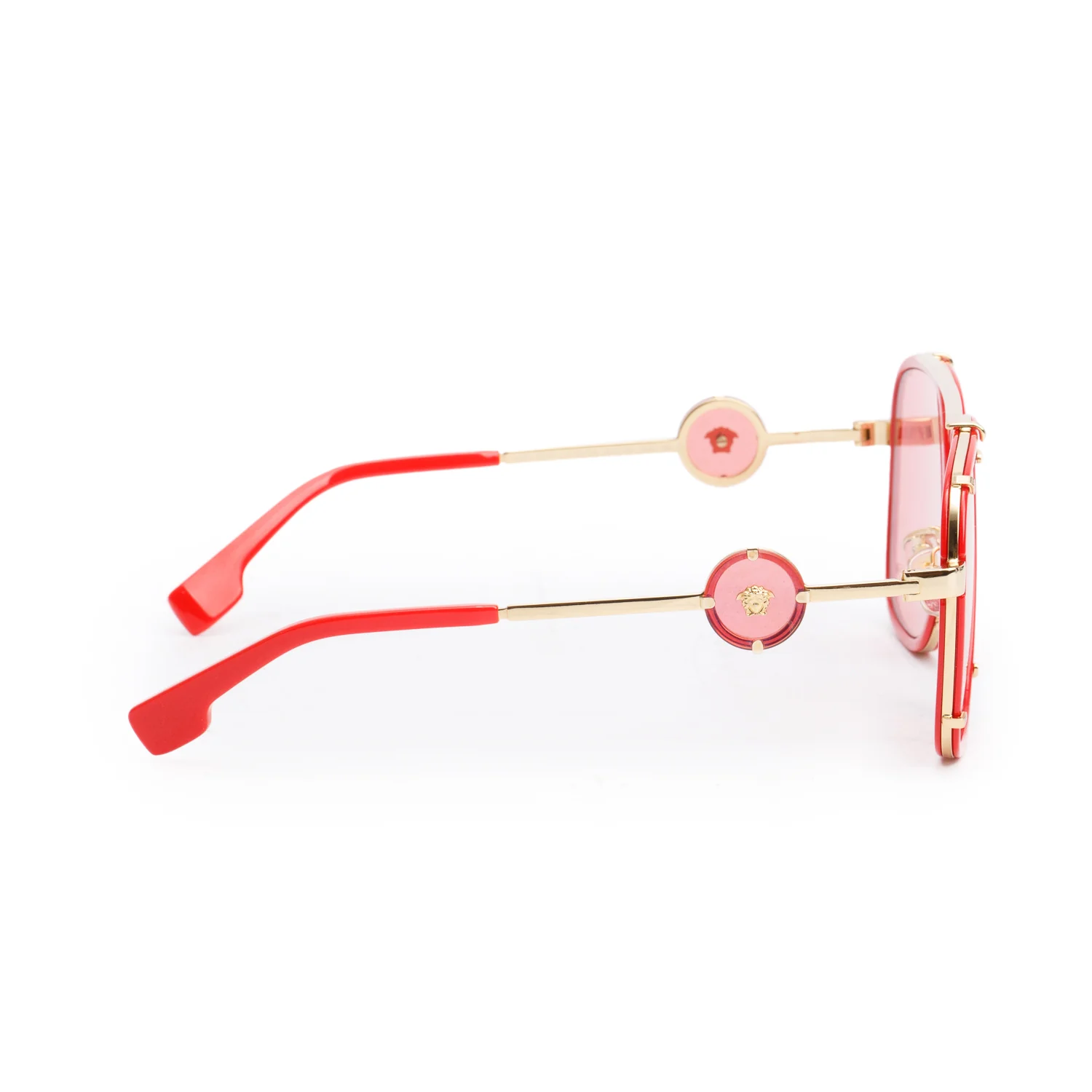 Versace 2233 Gold Tone Metal Red Acetate Medusa Navigator Aviator Sunglasses w/ Box & Case - Image 3