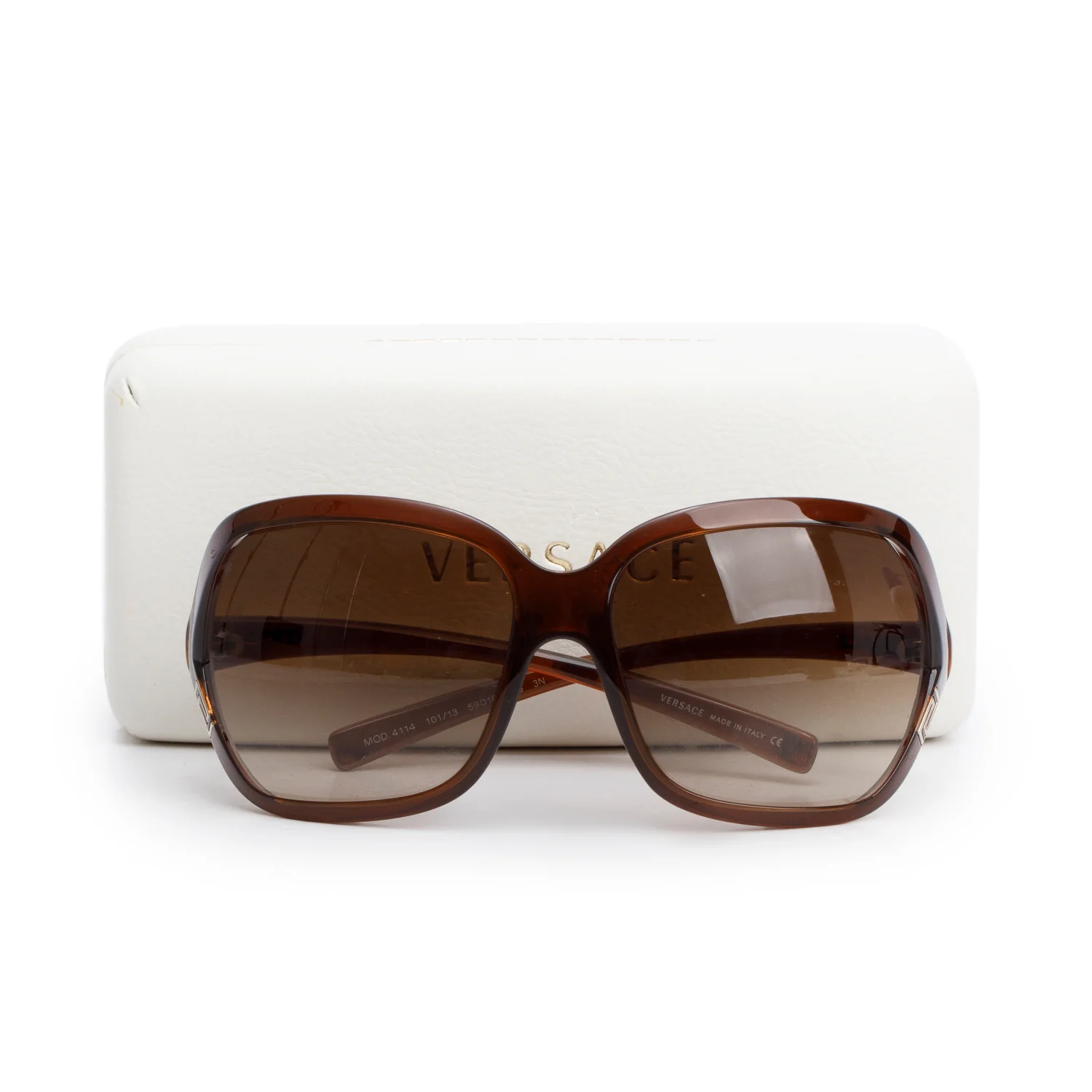 Versace 4114 Brown Acetate Meander Oversized Square Sunglasses w/ Case - Image 2