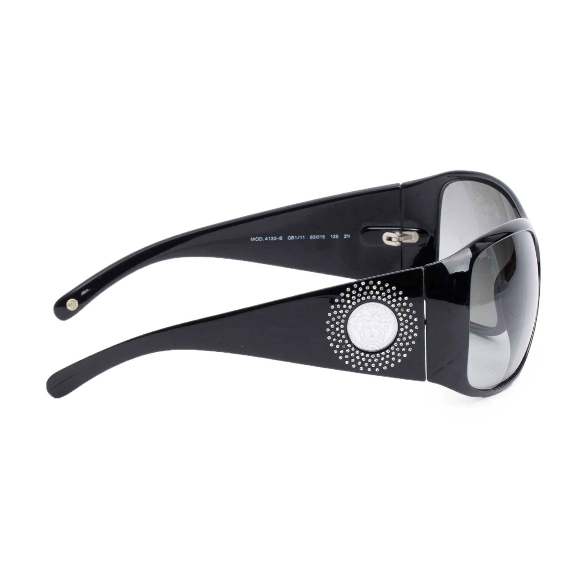 Versace 4133-B Black Acetate Crystal Accent Shield Sunglasses - Image 2
