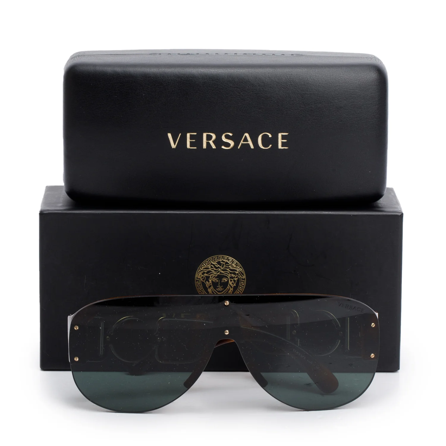 Versace 4391 Brown Havana Acetate Medusa Biggie Shield Sunglasses w/ Box & Case - Image 2