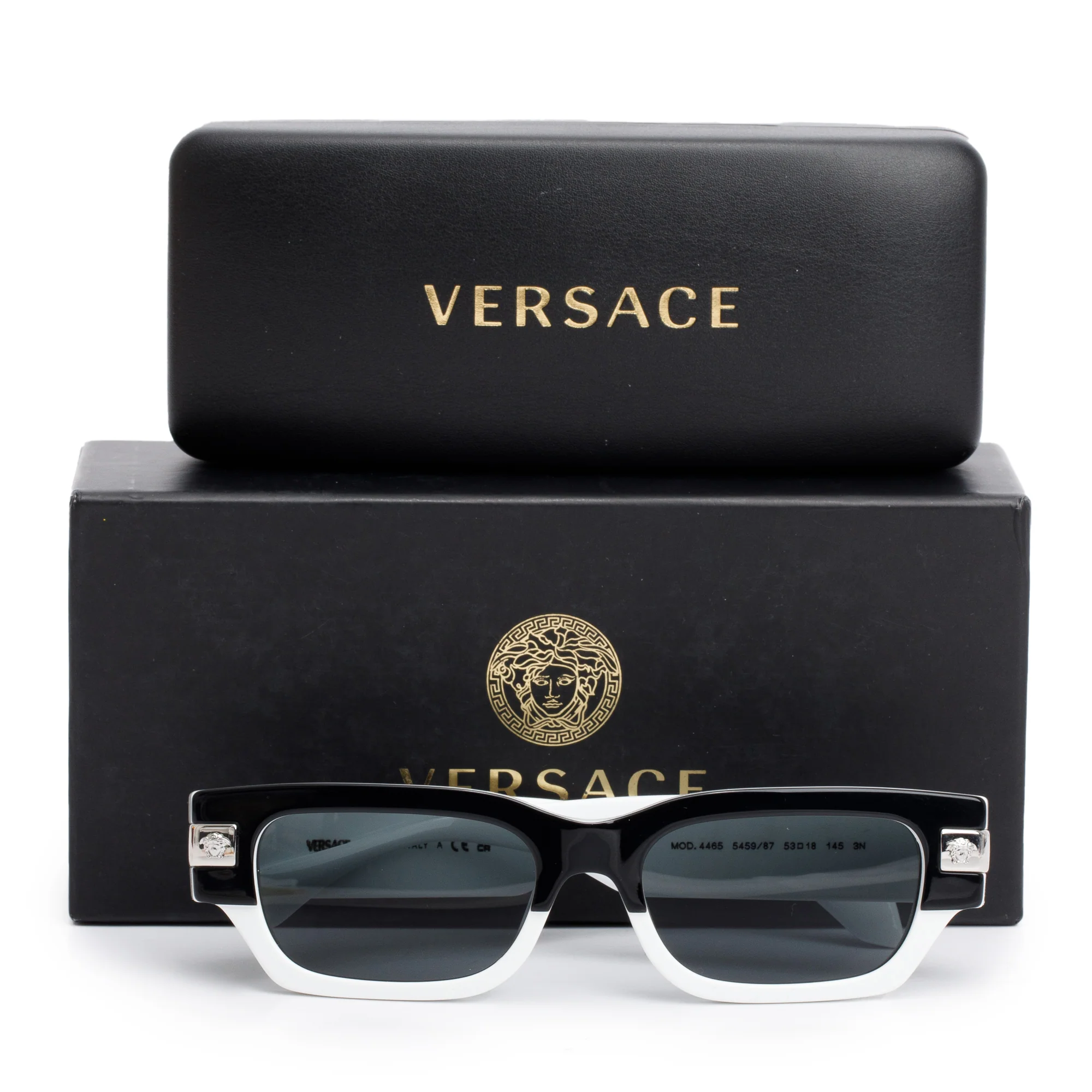 Versace 4465 White/Black Acetate Classic Top Rectangular Sunglasses w/ Box & Case - Image 2