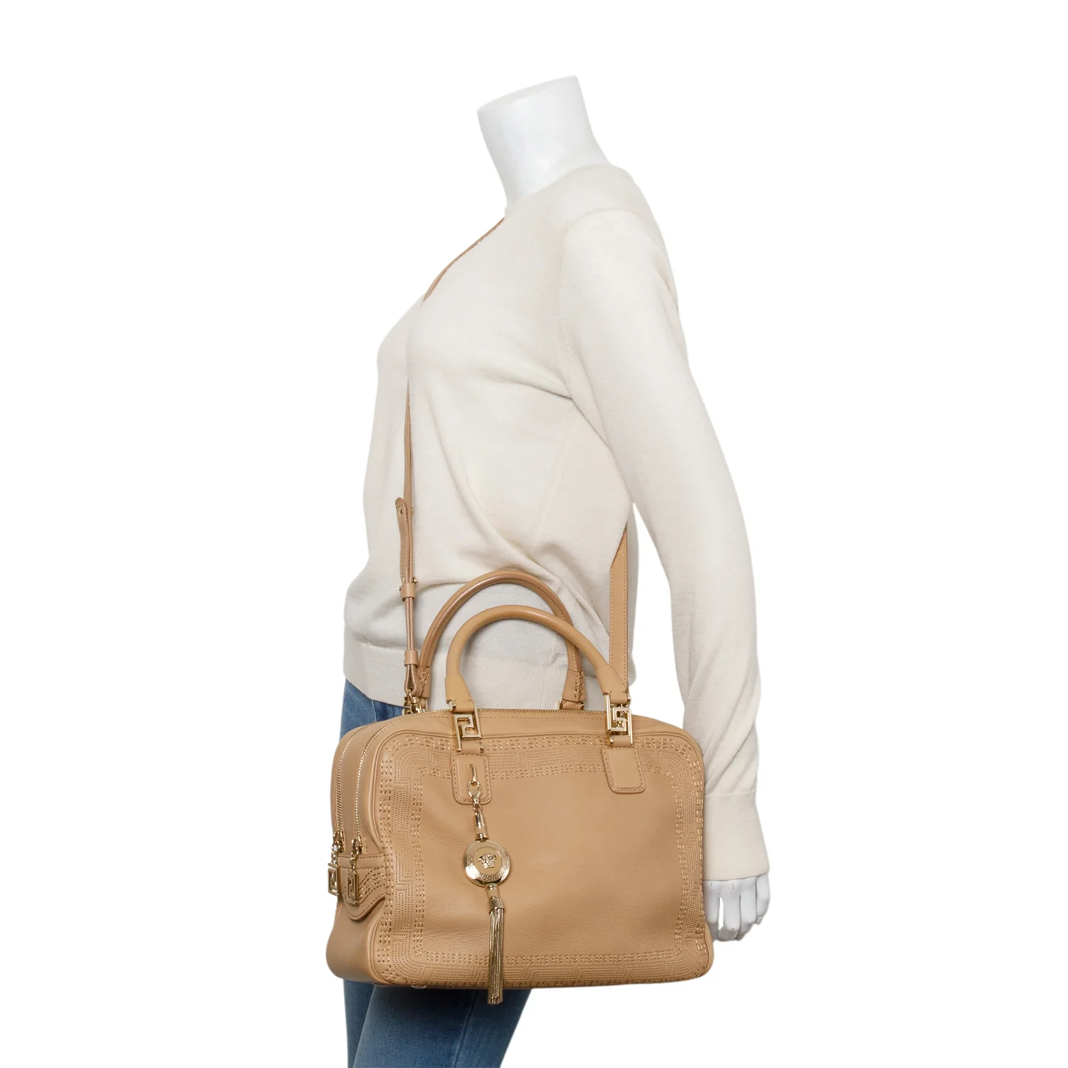Versace Beige Calfskin Leather Athena Vanitas Bowling Bag w/ Strap - Image 2