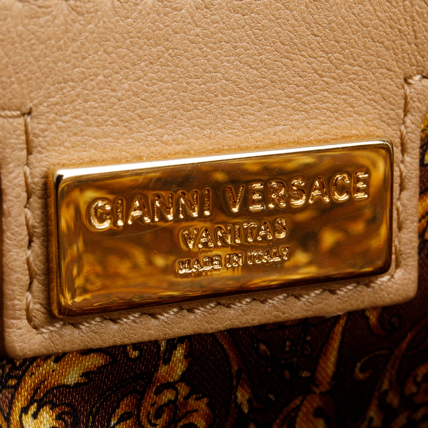 Versace Beige Calfskin Leather Athena Vanitas Bowling Bag w/ Strap - Image 9