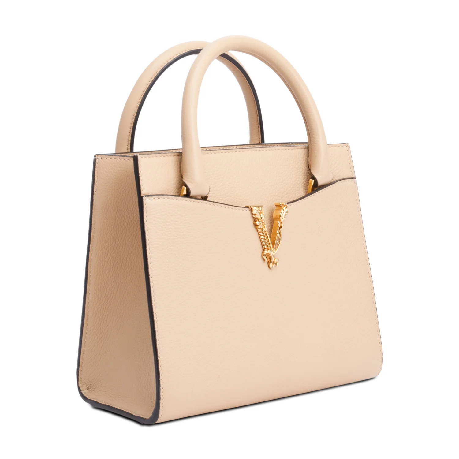 Versace Beige Grained Leather Virtus Small Top Handle Bag w/ Strap & Authenticity Card - Image 4
