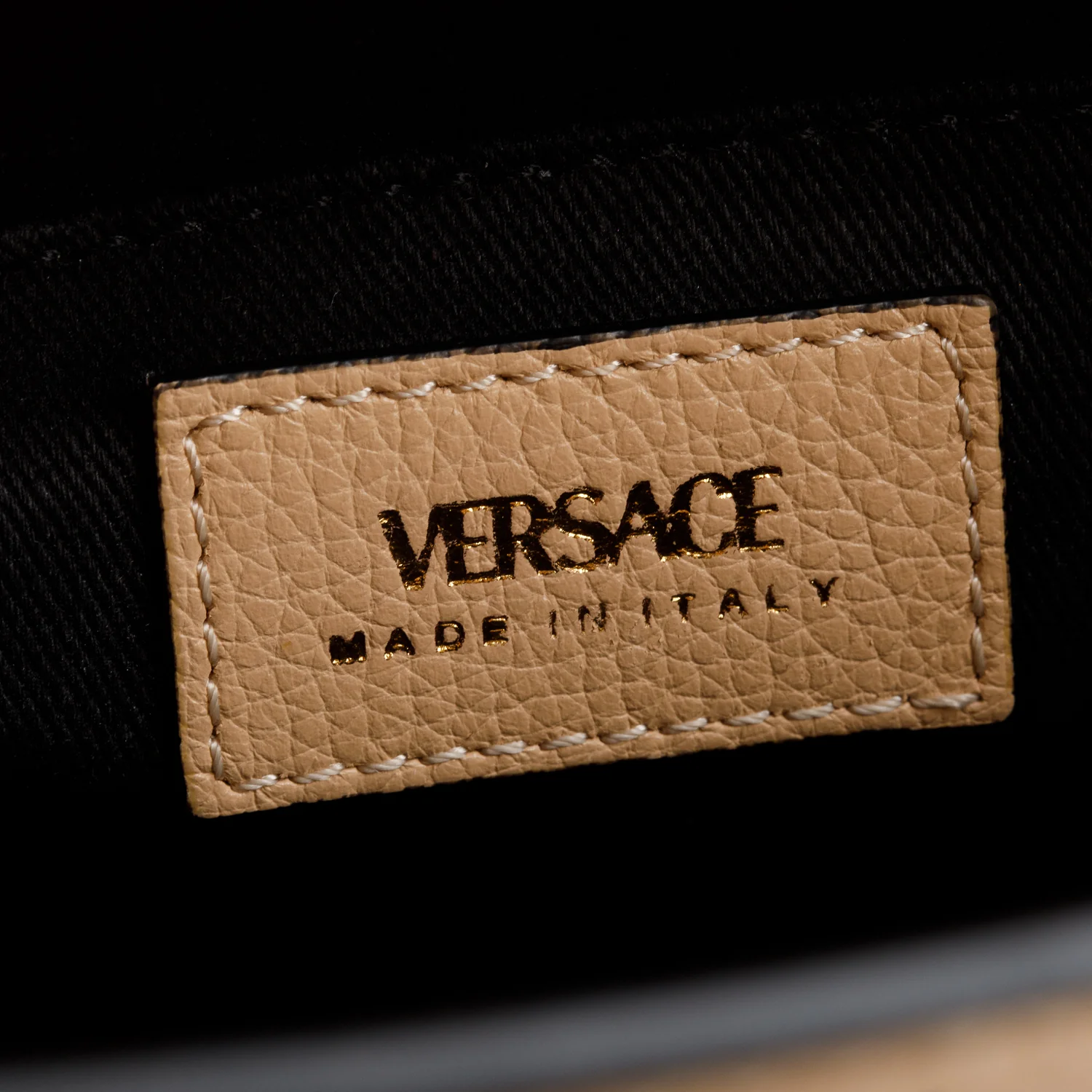 Versace Beige Grained Leather Virtus Small Top Handle Bag w/ Strap & Authenticity Card - Image 9
