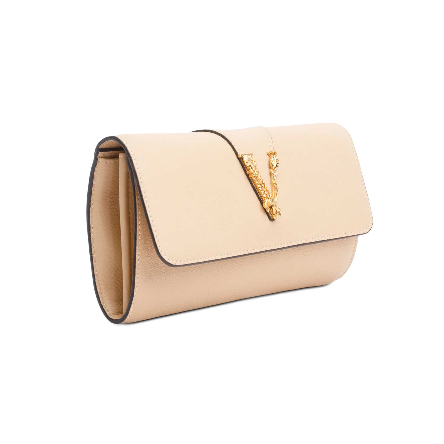 Versace Beige Leather Virtus Wallet On Chain - Image 4