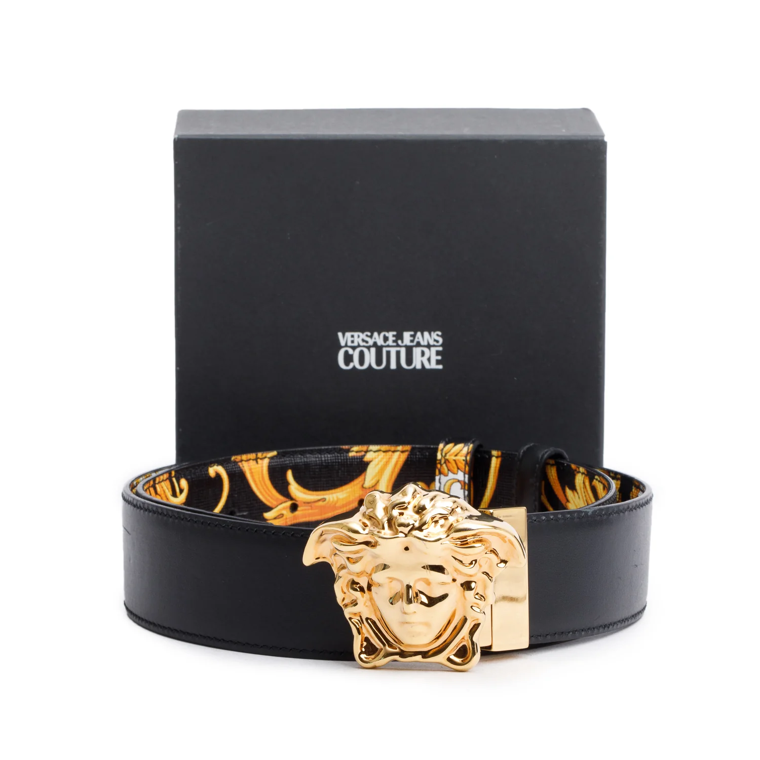 Versace Black Calfskin Leather Palazzo Medusa Reversible Belt w/ Box - Image 2