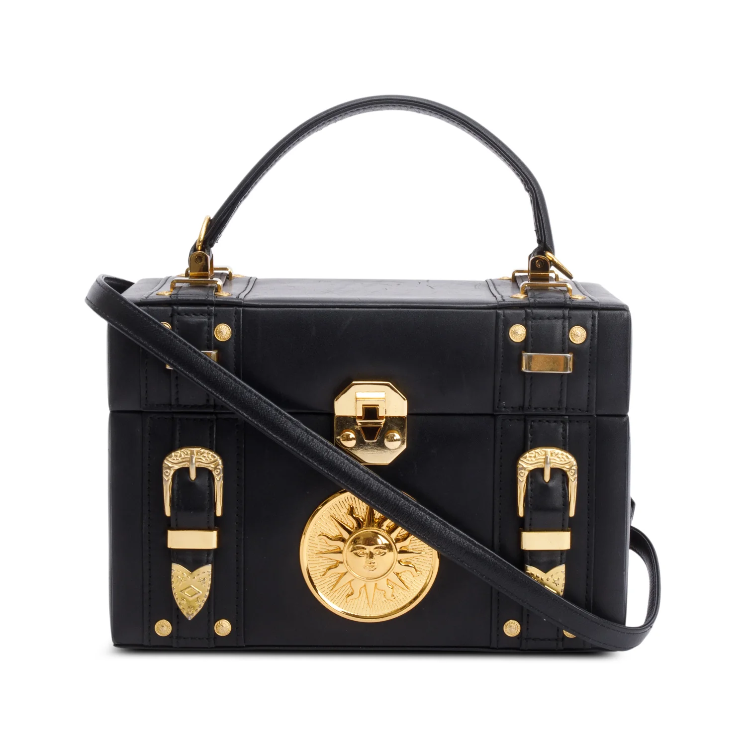 Versace Black Calfskin Leather Sunburst Vanity Train Case w/ Strap