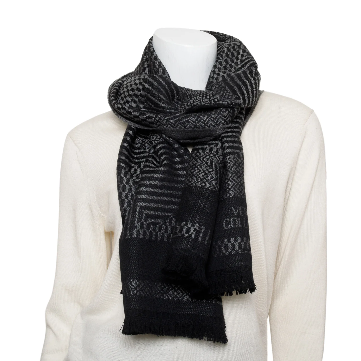 Versace Black/Grey Wool Scarf - Image 6