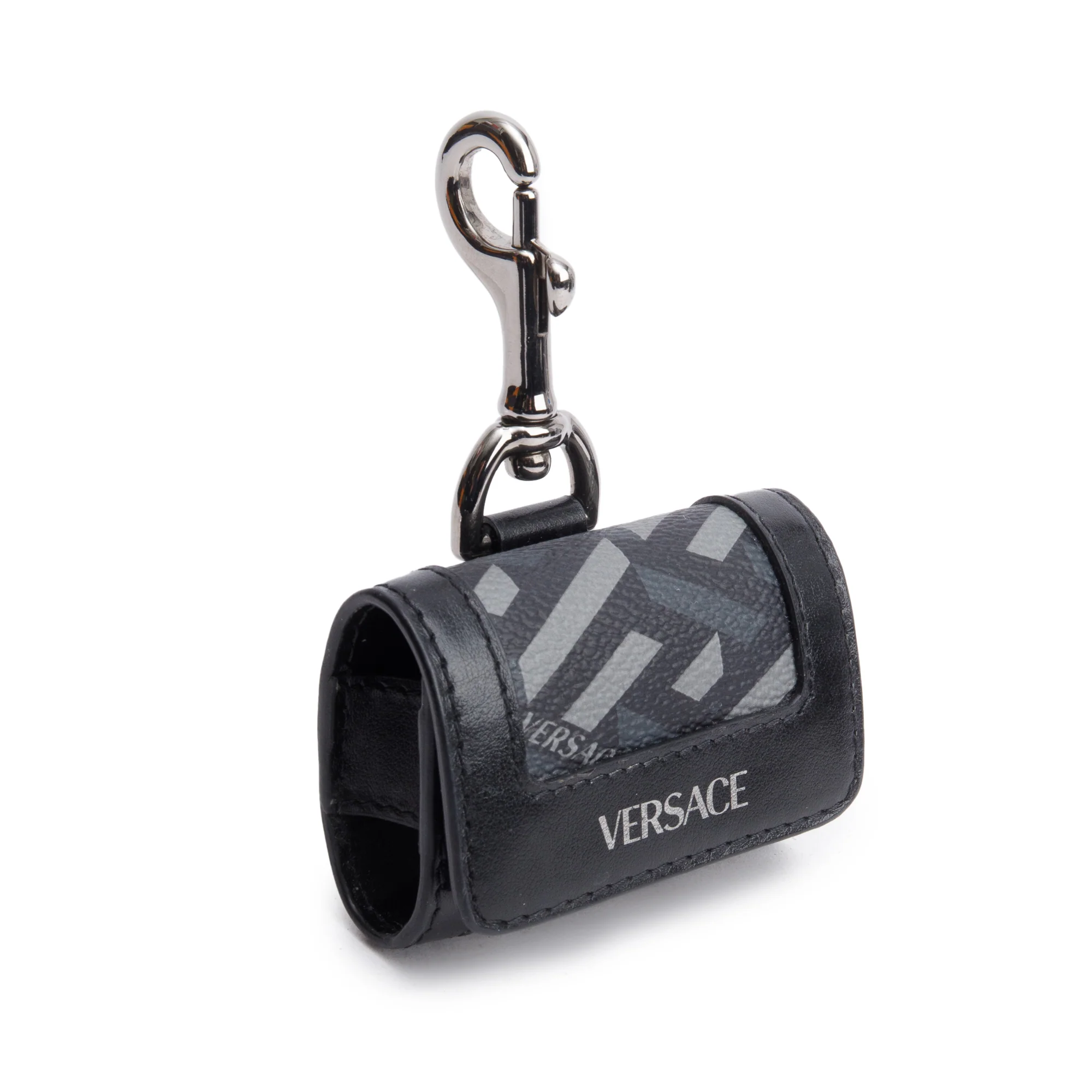 Versace Black Jacquard Leather Canvas Logo Airpod Case - Image 2