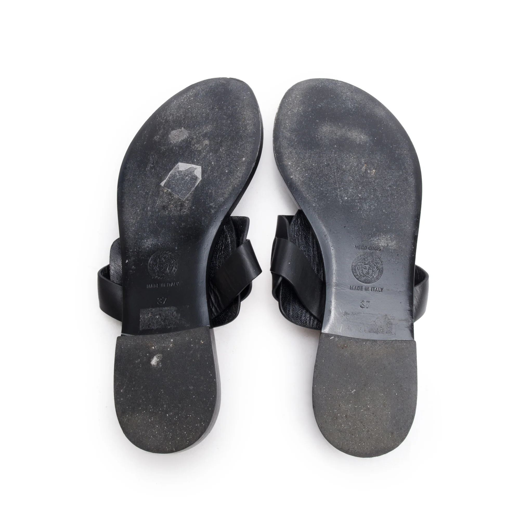 Versace Black Leather Medusa Thong Flat Sandals, Size 37 w/ Box - Image 6